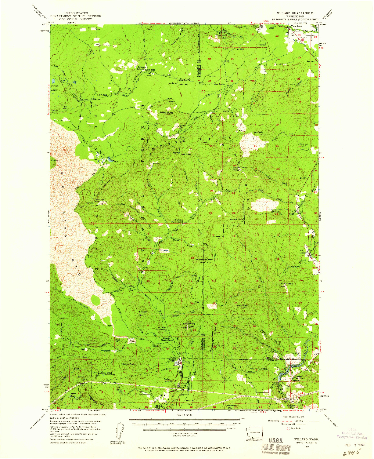 USGS 1:62500-SCALE QUADRANGLE FOR WILLARD, WA 1957