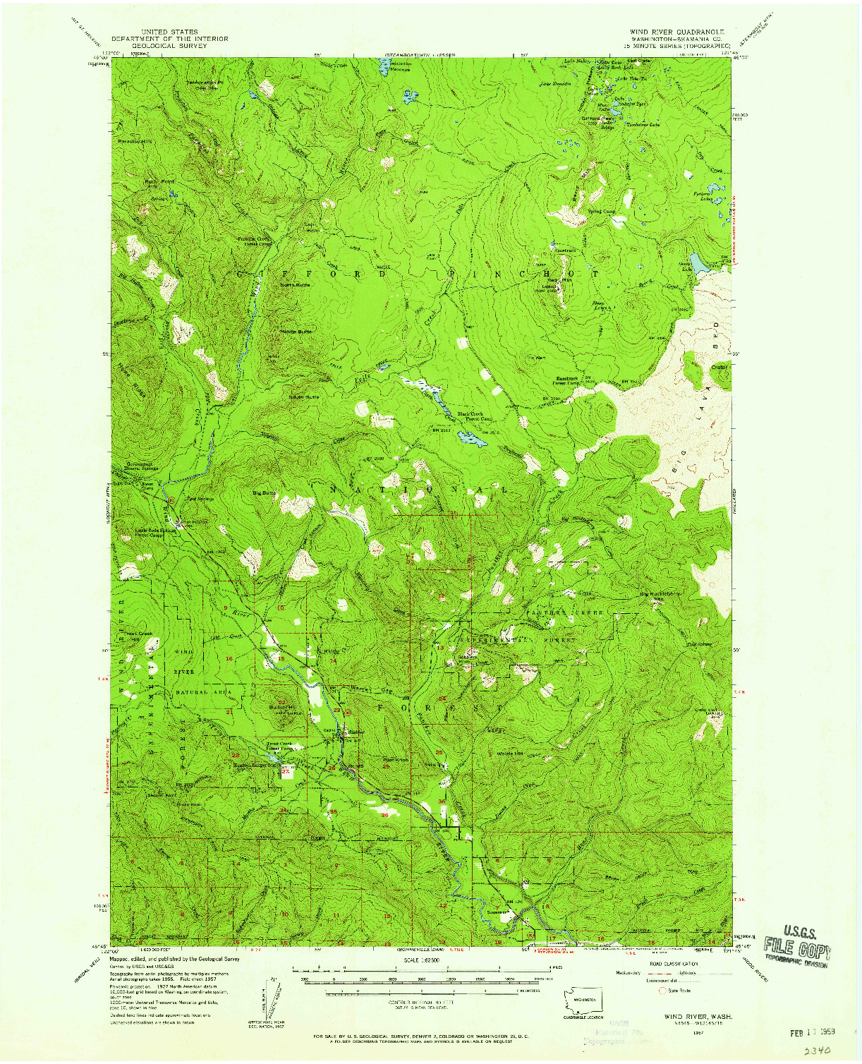 USGS 1:62500-SCALE QUADRANGLE FOR WIND RIVER, WA 1957