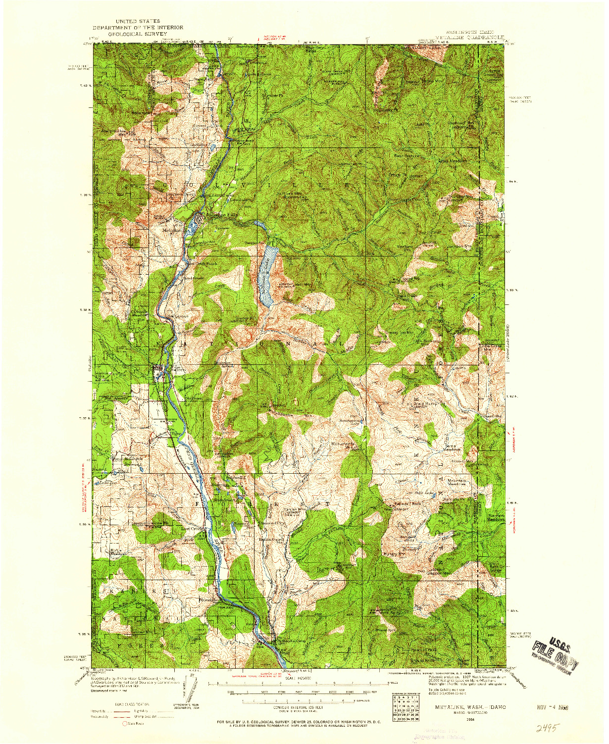 USGS 1:125000-SCALE QUADRANGLE FOR METALINE, WA 1934