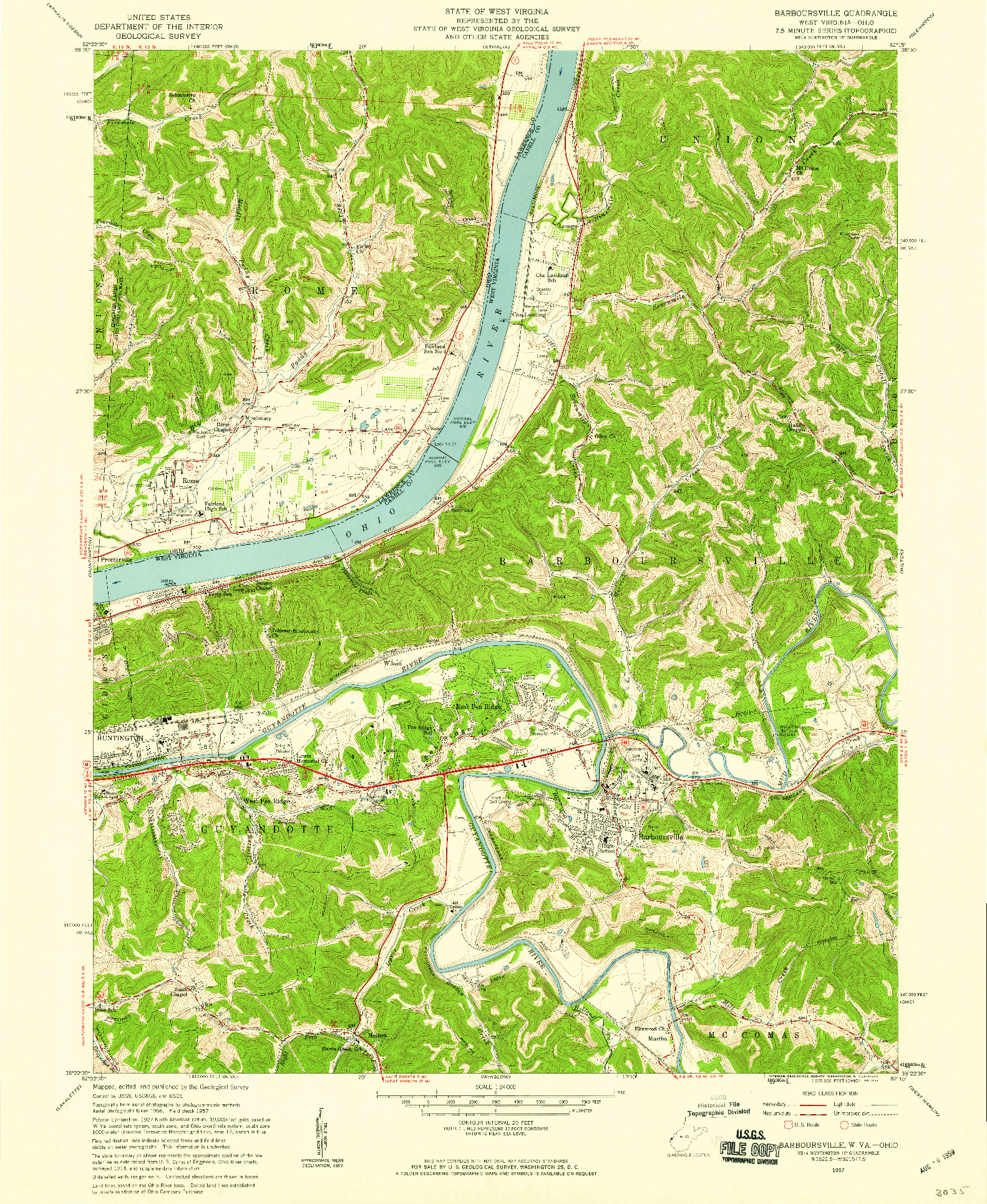 USGS 1:24000-SCALE QUADRANGLE FOR BARBOURSVILLE, WV 1957