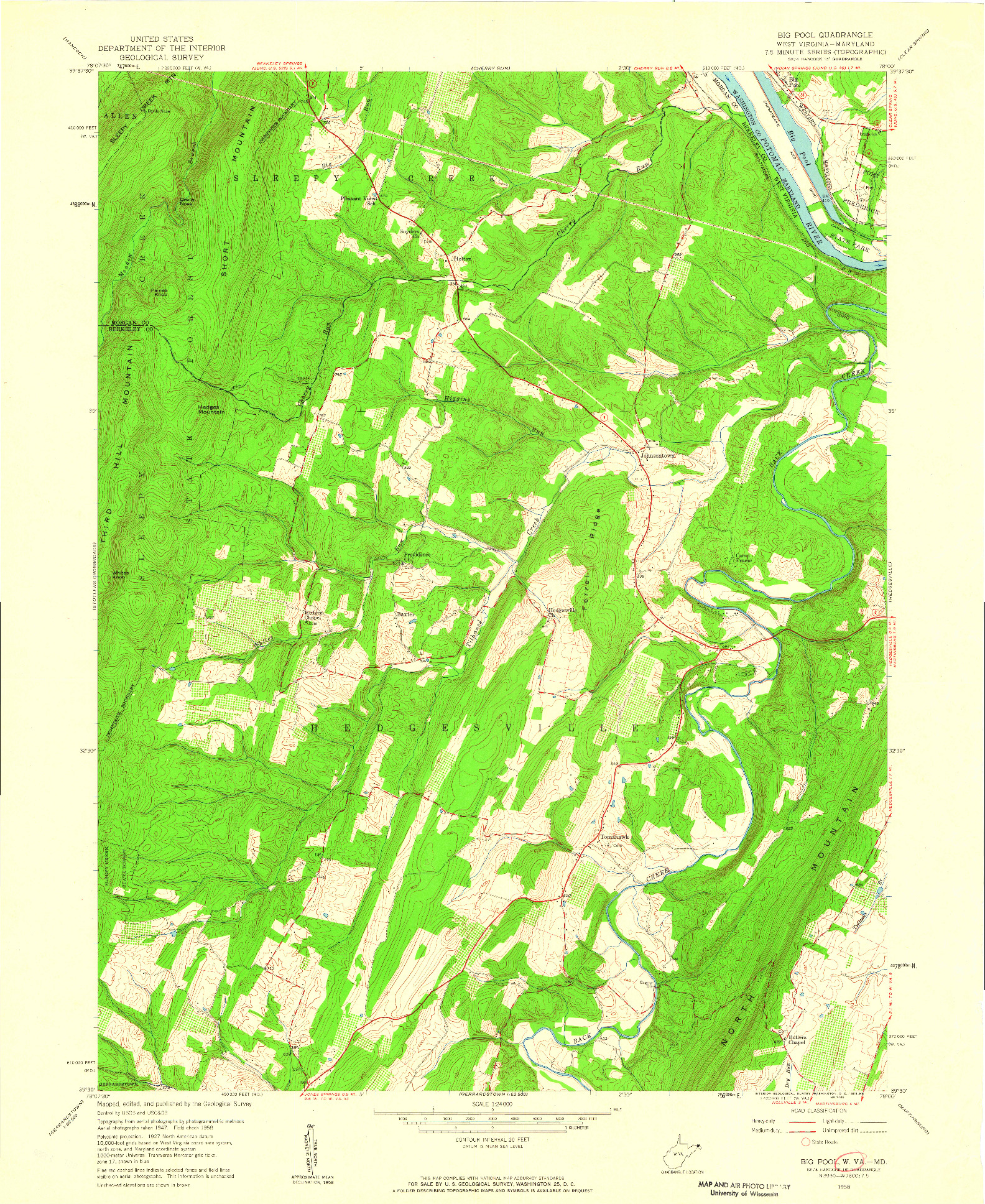 USGS 1:24000-SCALE QUADRANGLE FOR BIG POOL, WV 1958