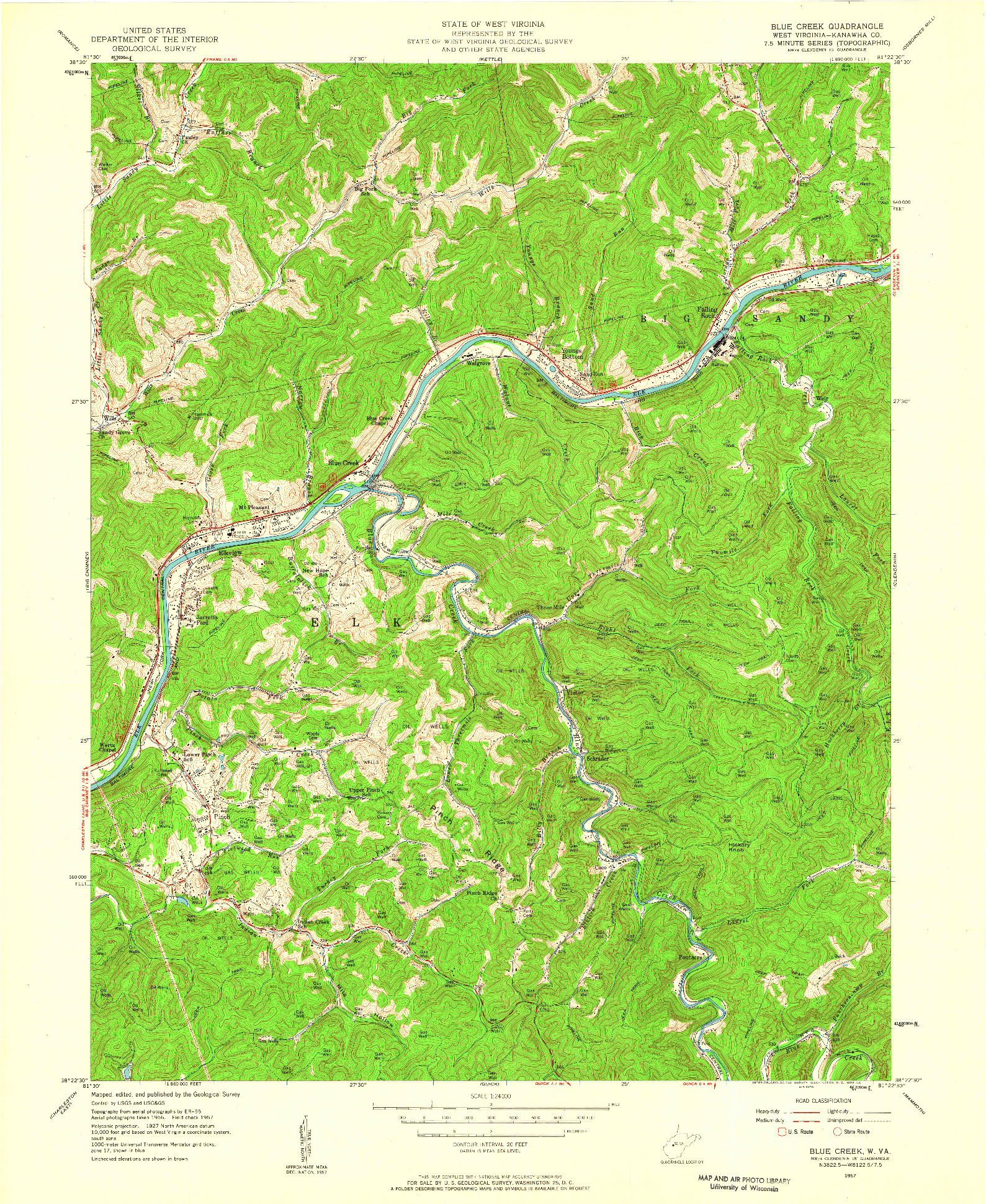 USGS 1:24000-SCALE QUADRANGLE FOR BLUE CREEK, WV 1957