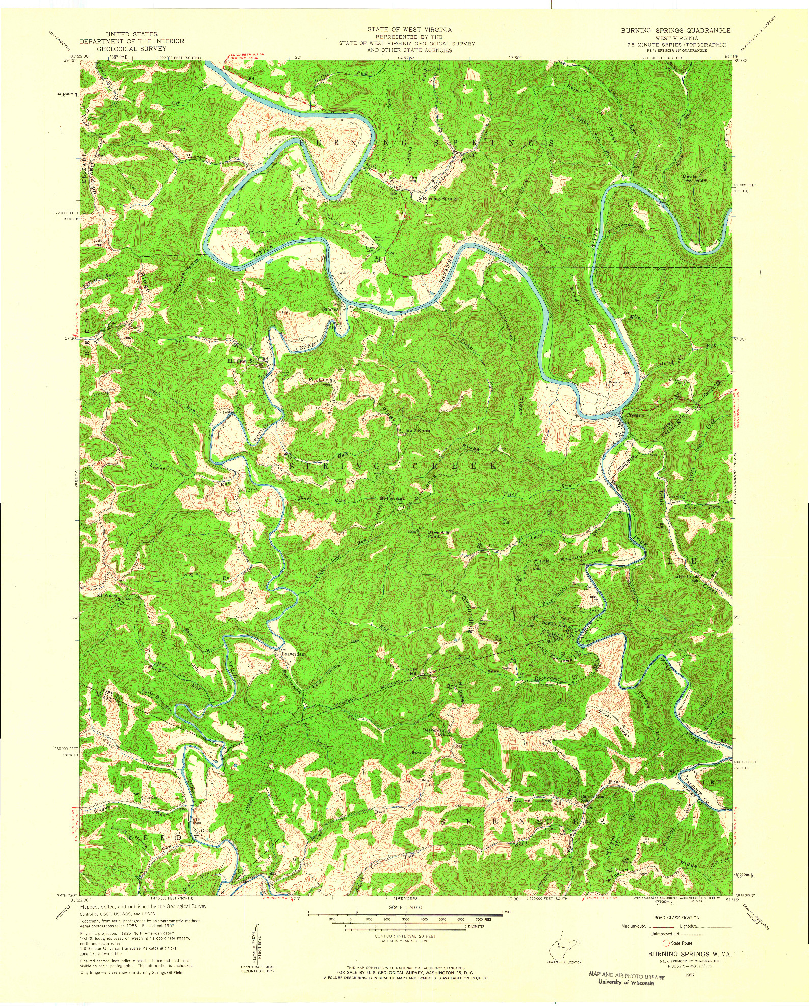 USGS 1:24000-SCALE QUADRANGLE FOR BURNING SPRINGS, WV 1957