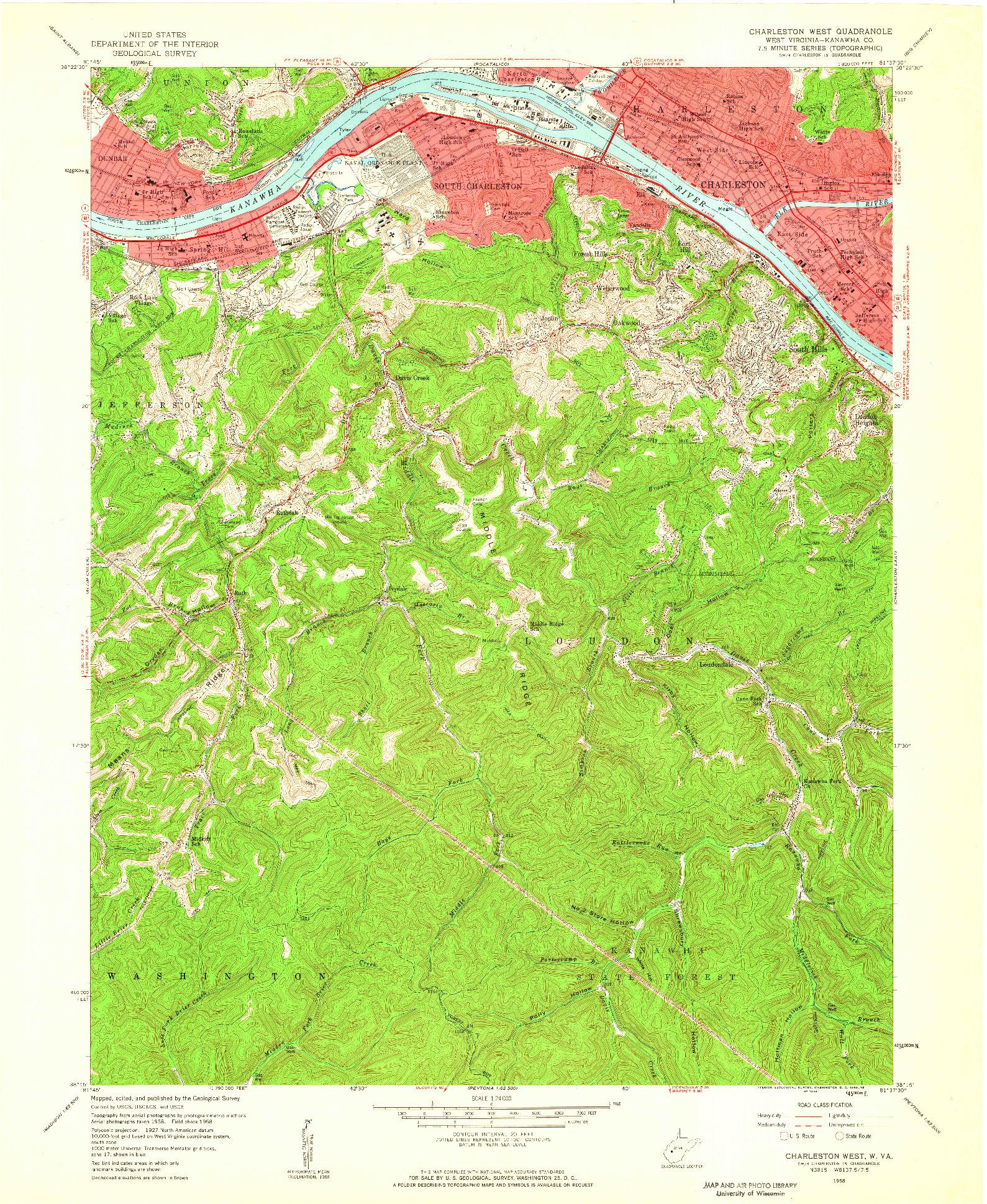 USGS 1:24000-SCALE QUADRANGLE FOR CHARLESTON WEST, WV 1958
