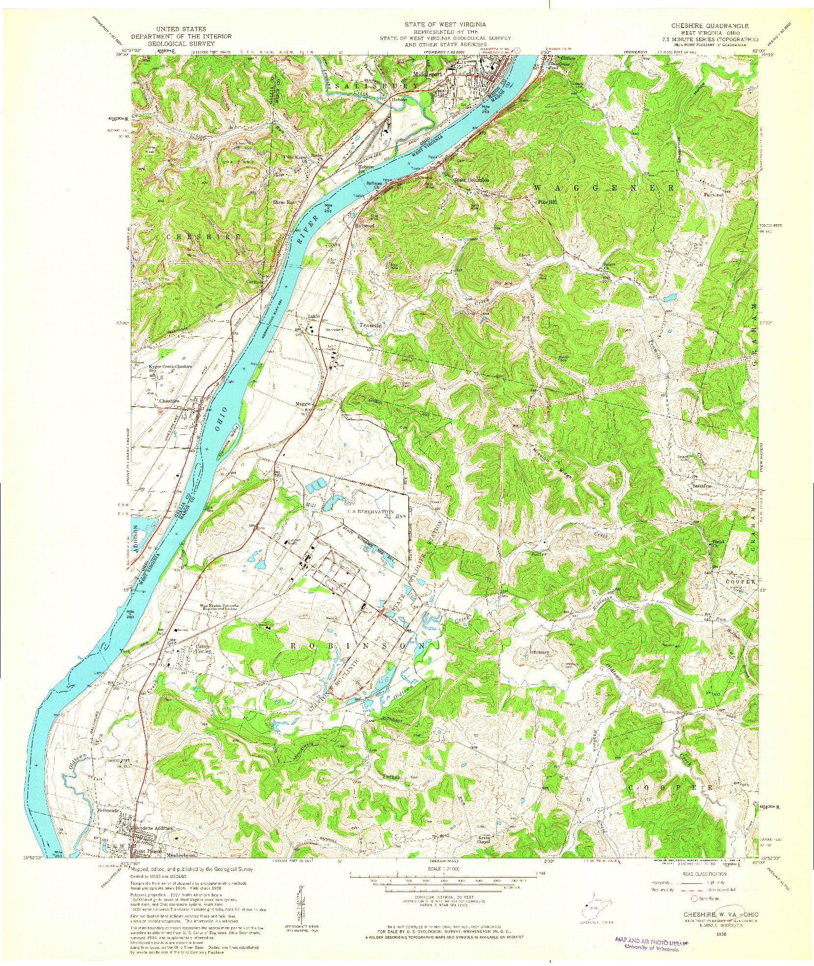 USGS 1:24000-SCALE QUADRANGLE FOR CHESHIRE, WV 1958