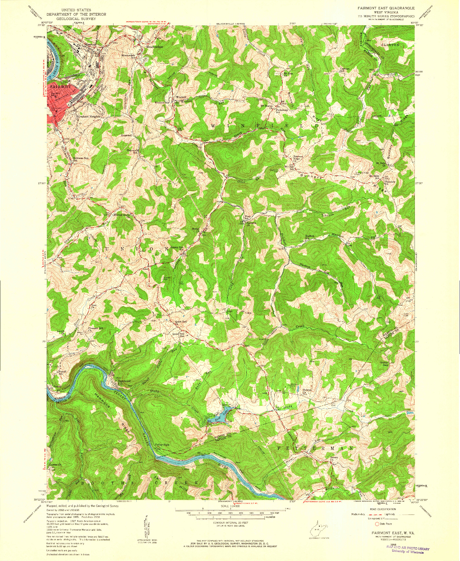 USGS 1:24000-SCALE QUADRANGLE FOR FAIRMONT EAST, WV 1958