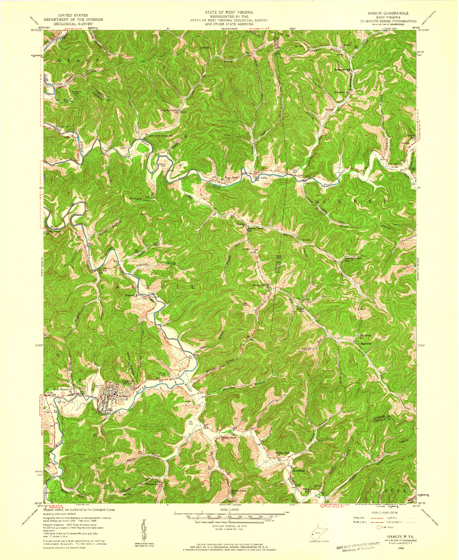 USGS 1:24000-SCALE QUADRANGLE FOR HAMLIN, WV 1958