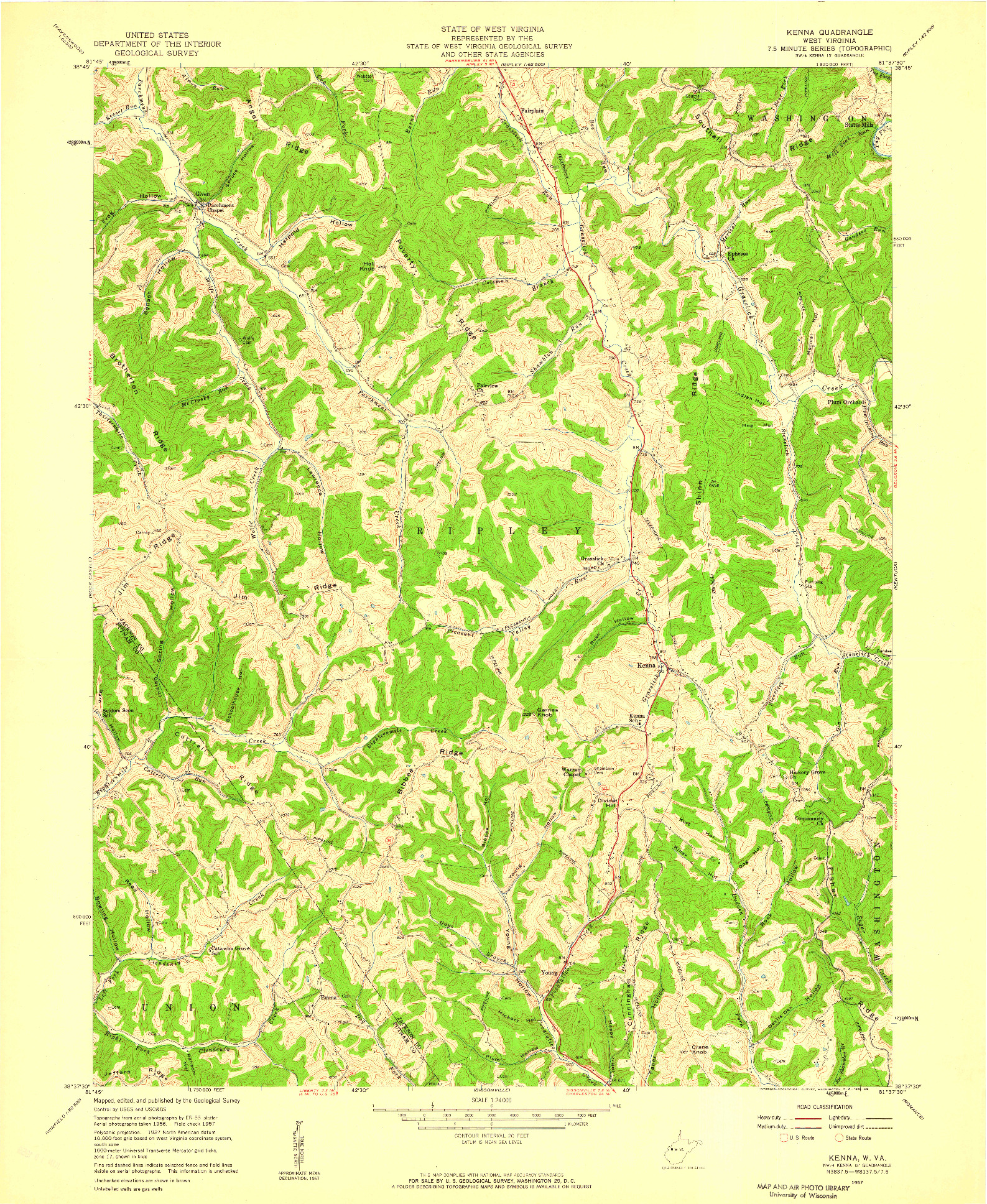 USGS 1:24000-SCALE QUADRANGLE FOR KENNA, WV 1957