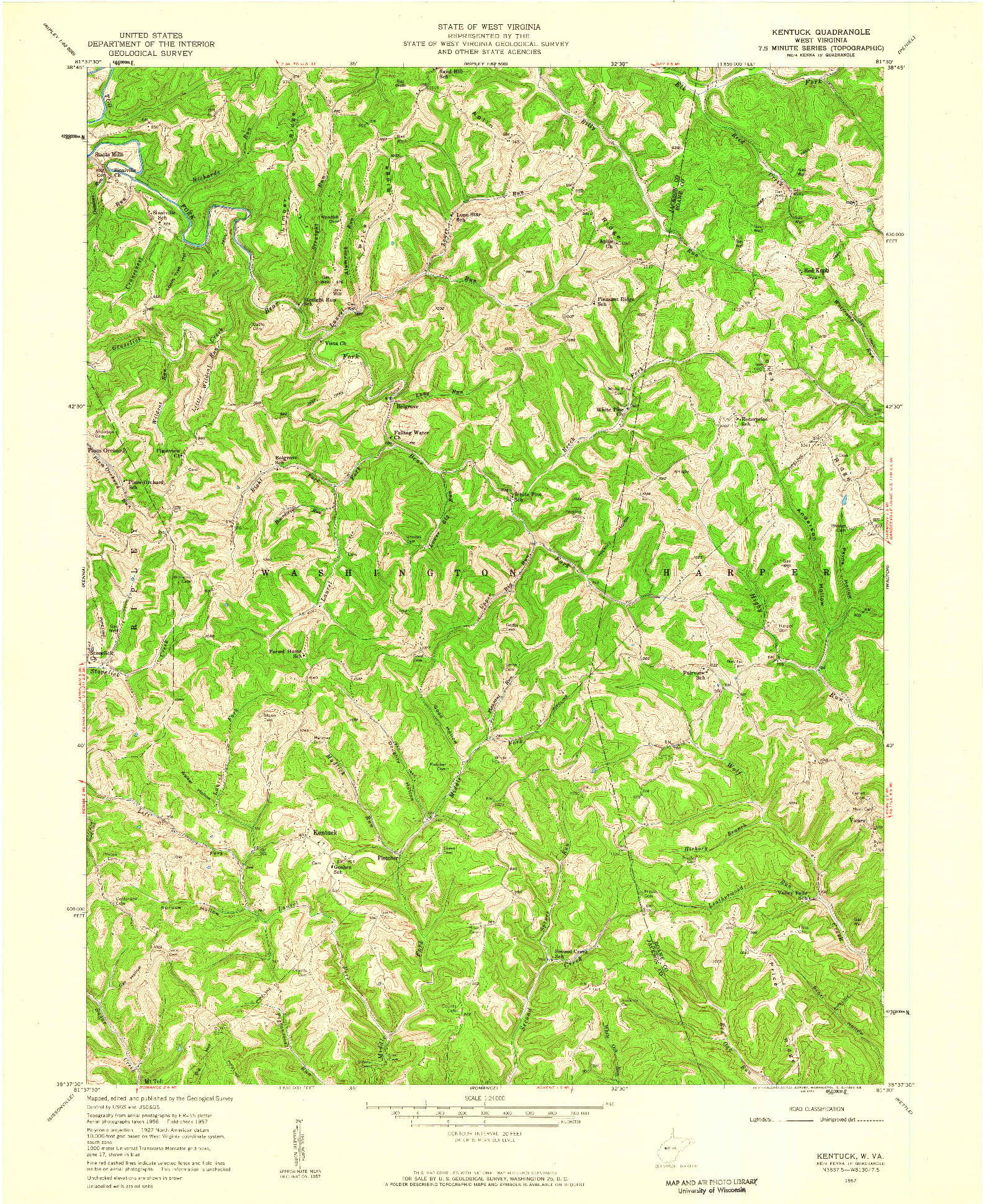 USGS 1:24000-SCALE QUADRANGLE FOR KENTUCK, WV 1957