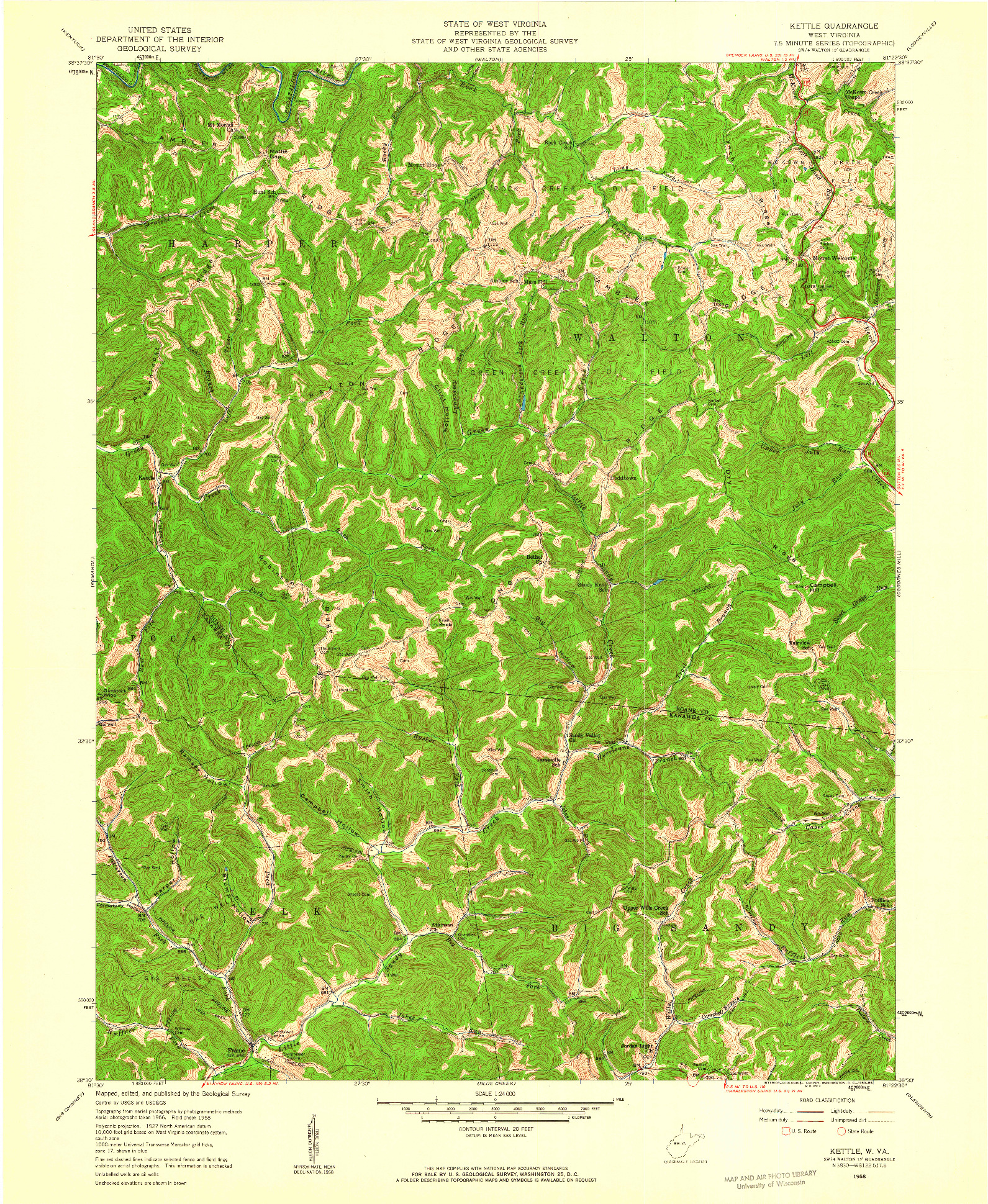 USGS 1:24000-SCALE QUADRANGLE FOR KETTLE, WV 1958