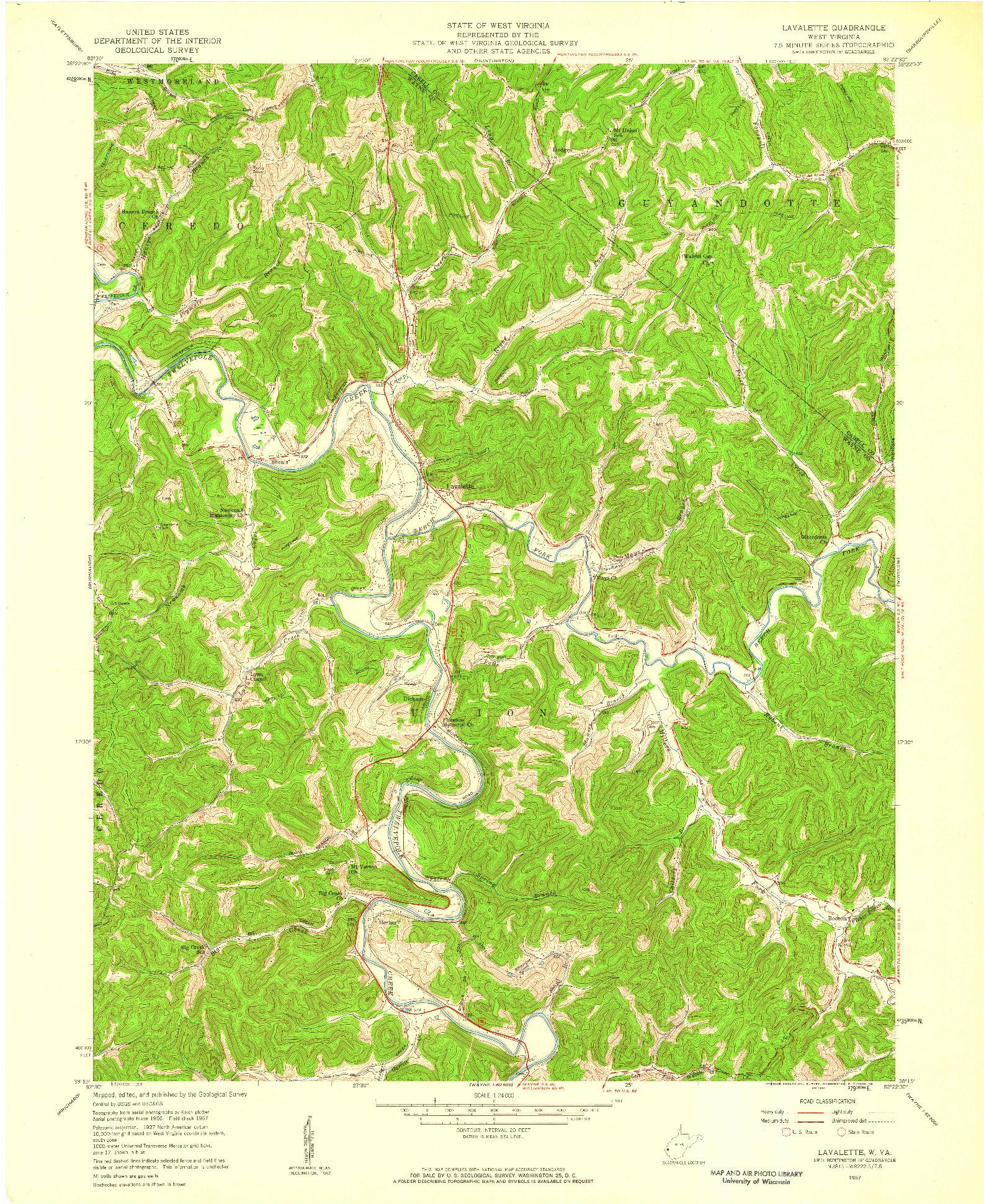 USGS 1:24000-SCALE QUADRANGLE FOR LAVALETTE, WV 1957