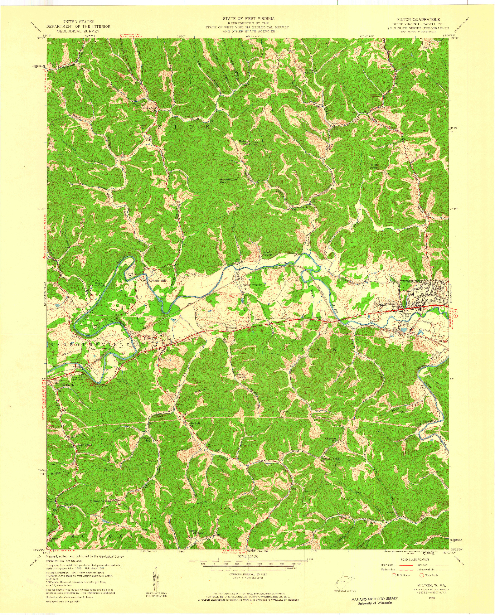 USGS 1:24000-SCALE QUADRANGLE FOR MILTON, WV 1958