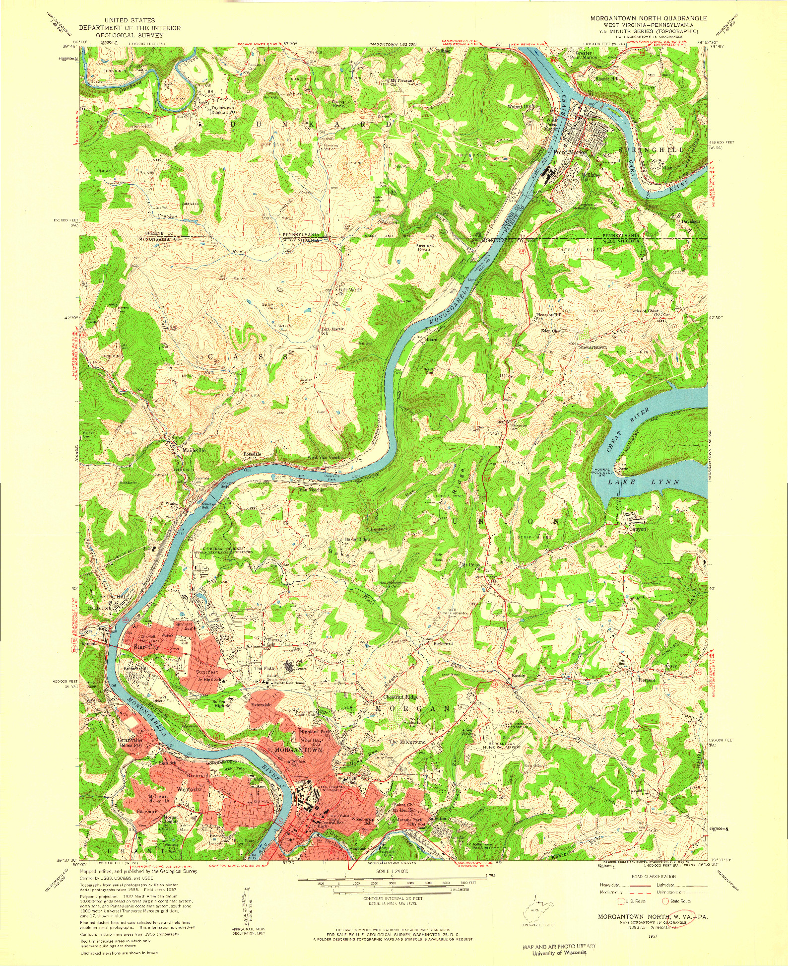 USGS 1:24000-SCALE QUADRANGLE FOR MORGANTOWN NORTH, WV 1957