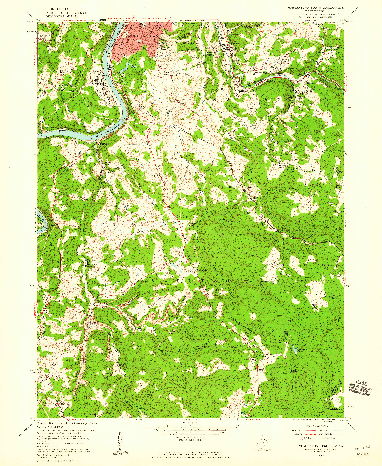 USGS 1:24000-SCALE QUADRANGLE FOR MORGANTOWN SOUTH, WV 1957