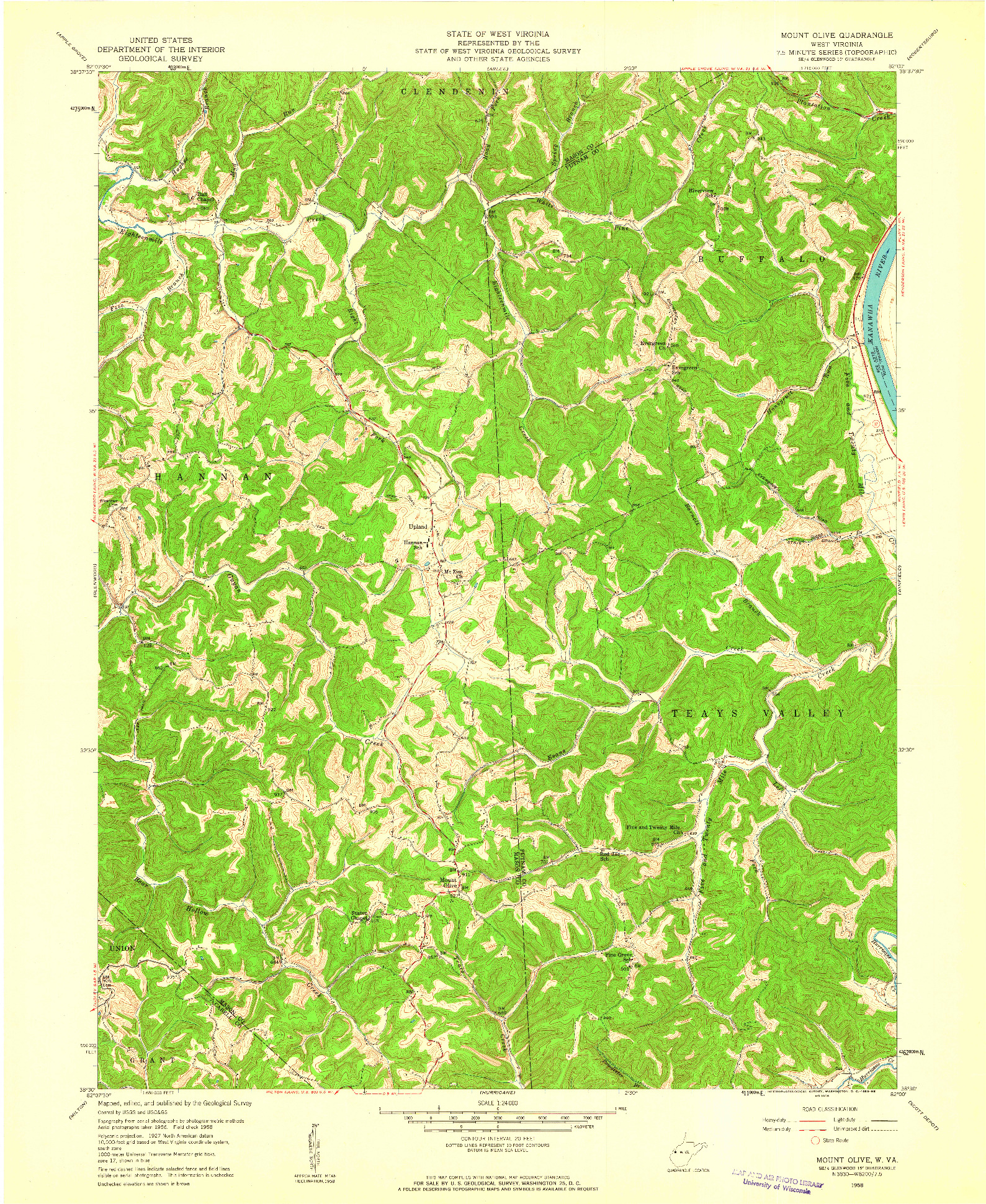 USGS 1:24000-SCALE QUADRANGLE FOR MOUNT OLIVE, WV 1958