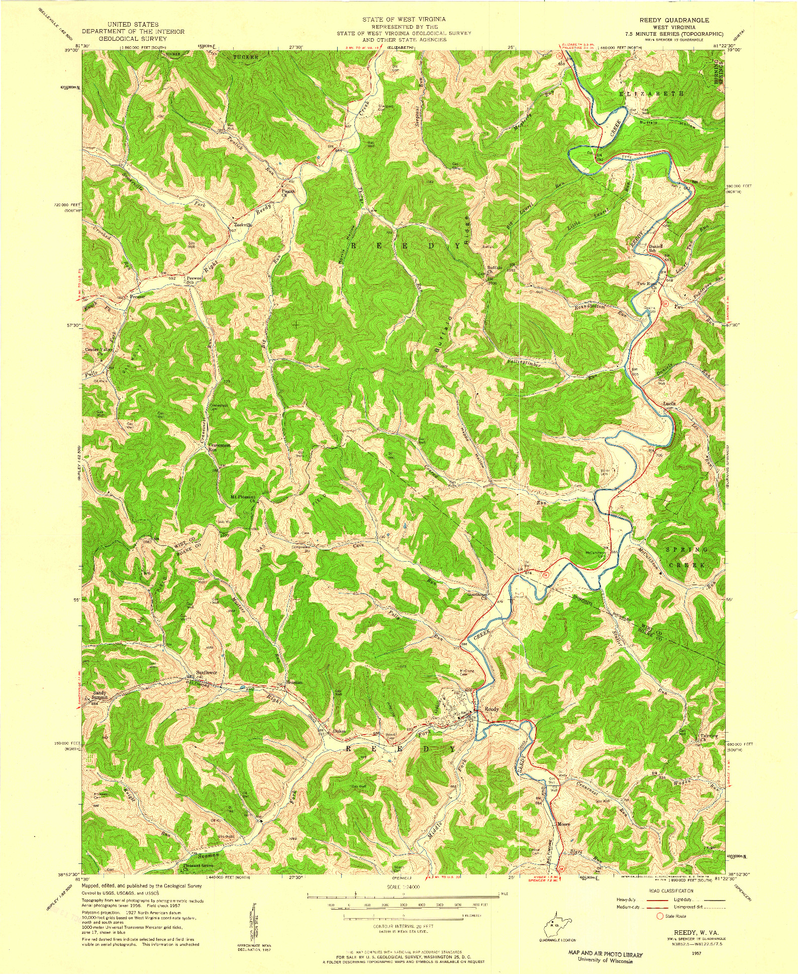 USGS 1:24000-SCALE QUADRANGLE FOR REEDY, WV 1957