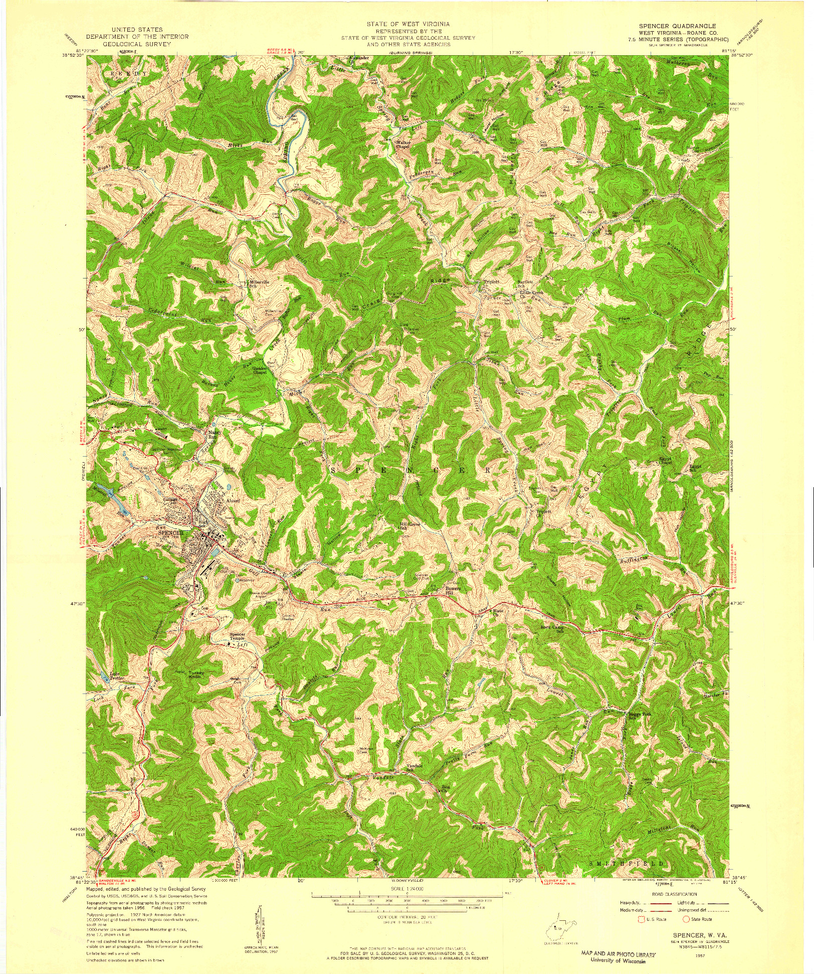 USGS 1:24000-SCALE QUADRANGLE FOR SPENCER, WV 1957