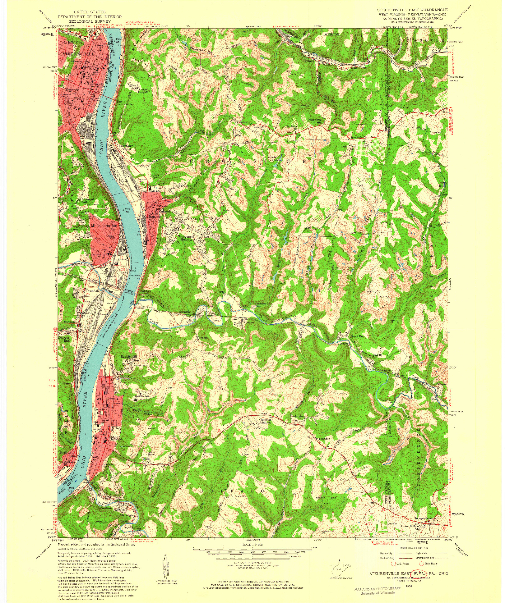 USGS 1:24000-SCALE QUADRANGLE FOR STEUBENVILLE EAST, WV 1958