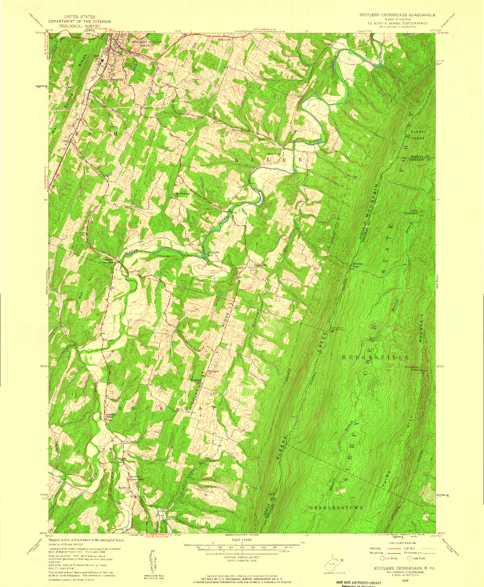 USGS 1:24000-SCALE QUADRANGLE FOR STOTLERS CROSSROADS, WV 1958