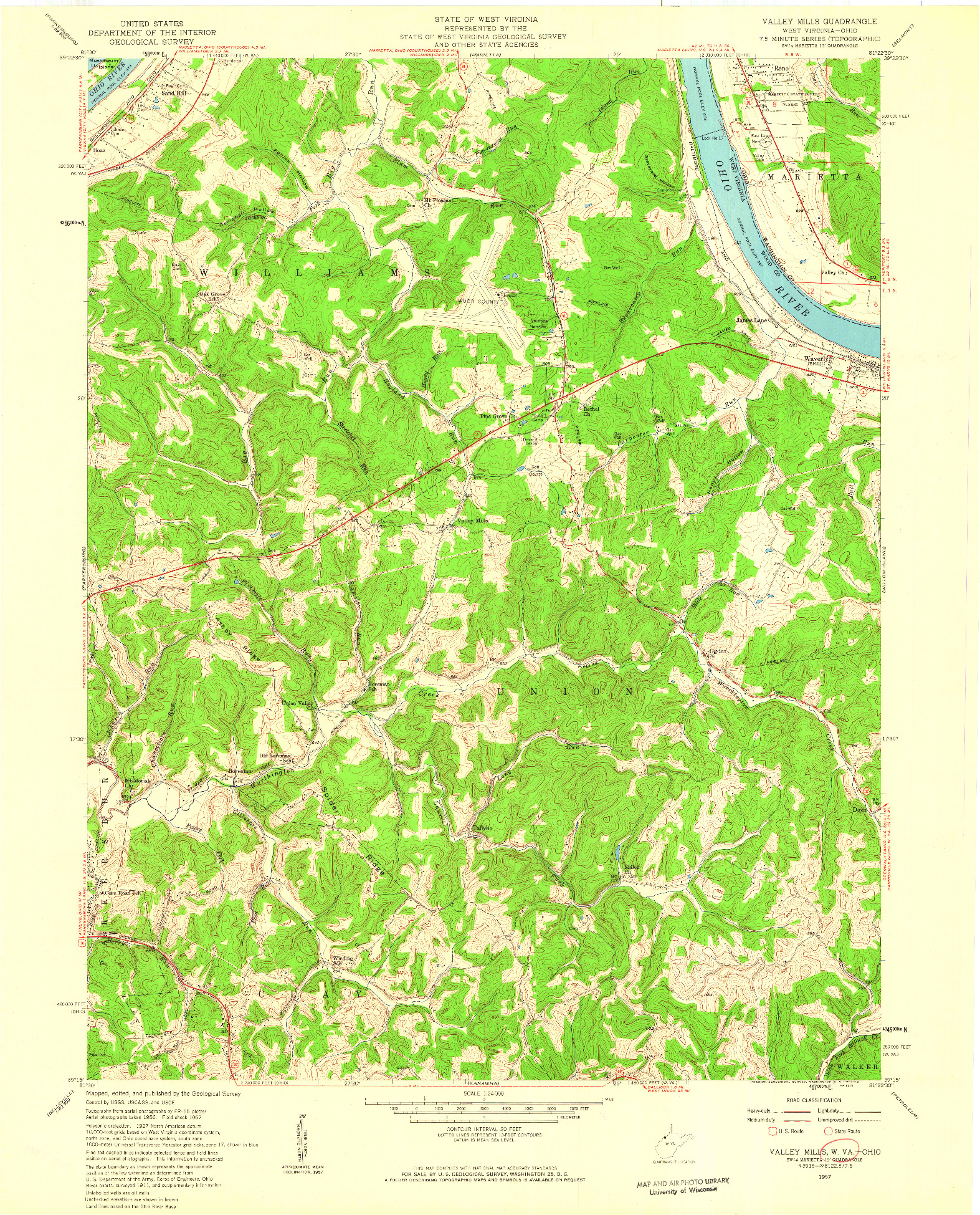 USGS 1:24000-SCALE QUADRANGLE FOR VALLEY MILLS, WV 1957