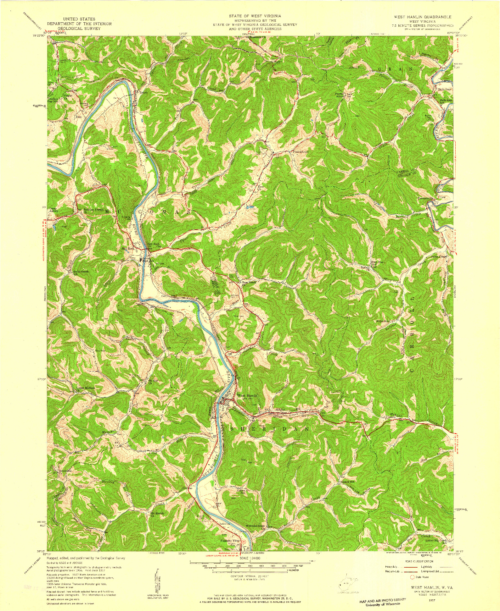 USGS 1:24000-SCALE QUADRANGLE FOR WEST HAMLIN, WV 1957