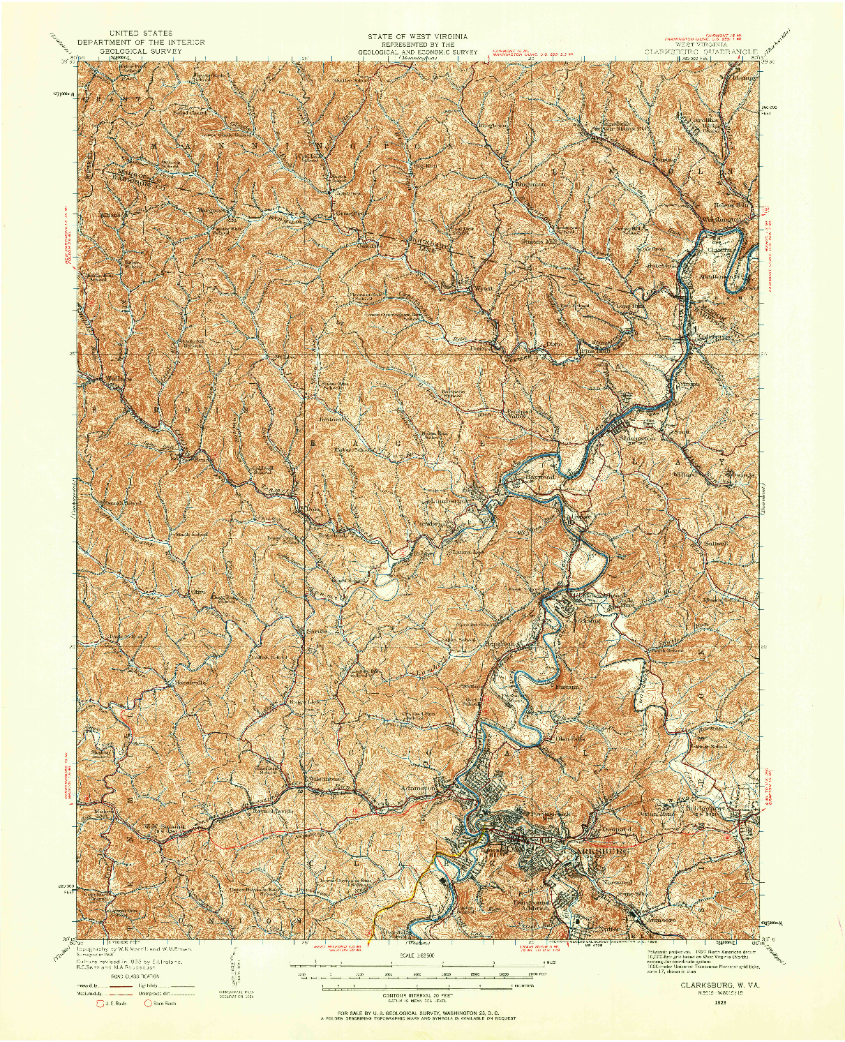 USGS 1:62500-SCALE QUADRANGLE FOR CLARKSBURG, WV 1923
