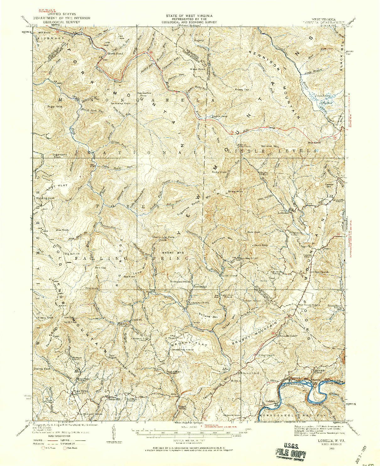 USGS 1:62500-SCALE QUADRANGLE FOR LOBELIA, WV 1935