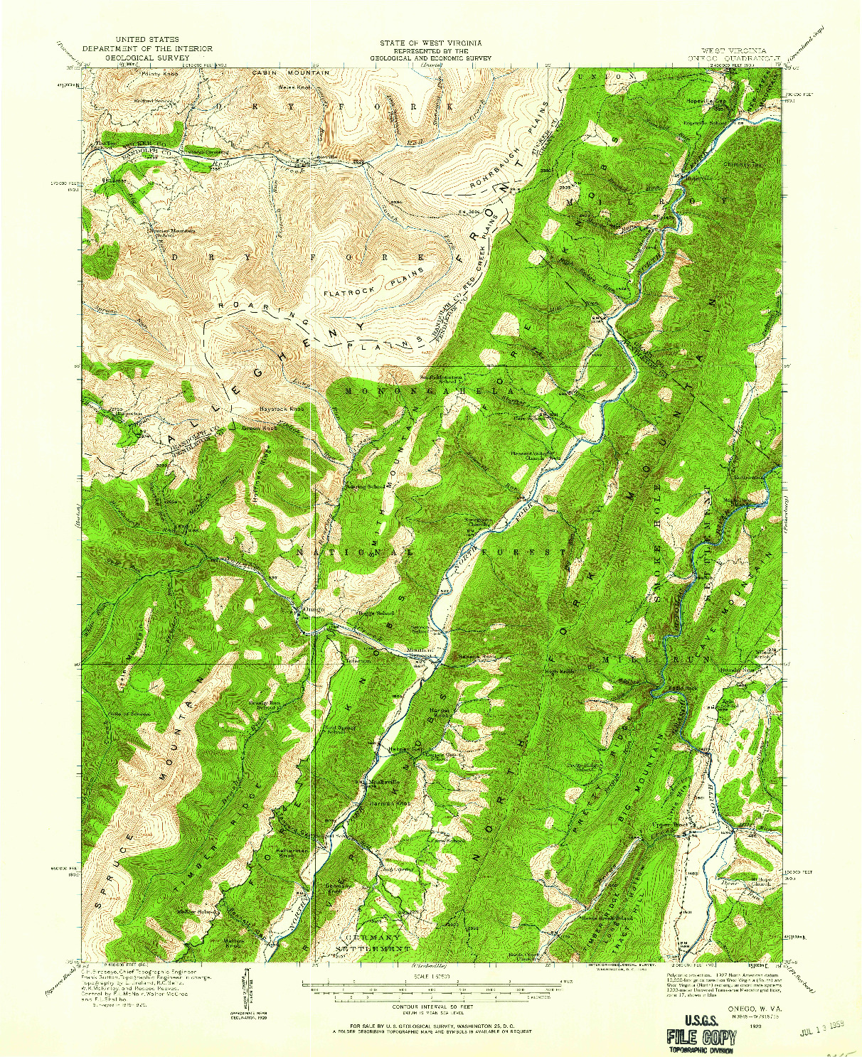USGS 1:62500-SCALE QUADRANGLE FOR ONEGO, WV 1920