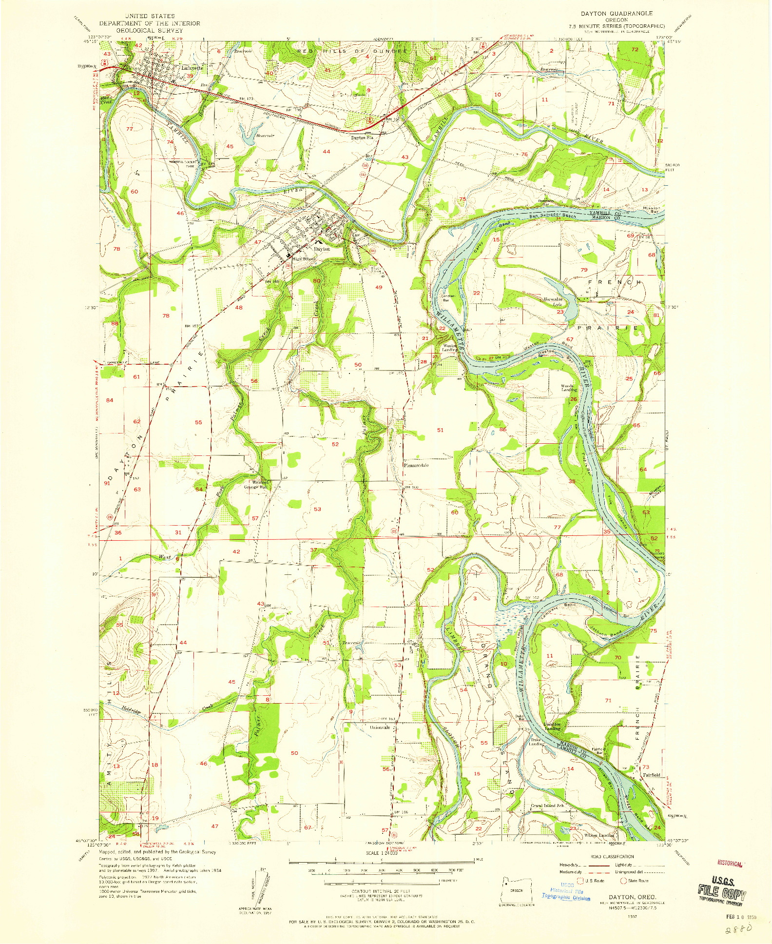 USGS 1:24000-SCALE QUADRANGLE FOR DAYTON, OR 1957