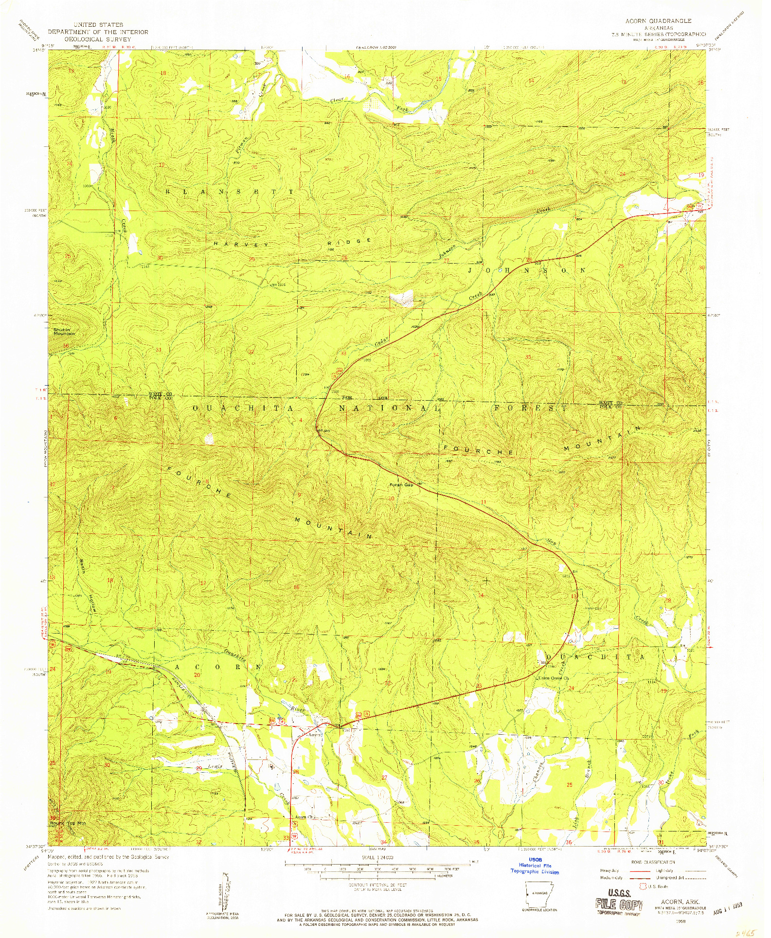 USGS 1:24000-SCALE QUADRANGLE FOR ACORN, AR 1958
