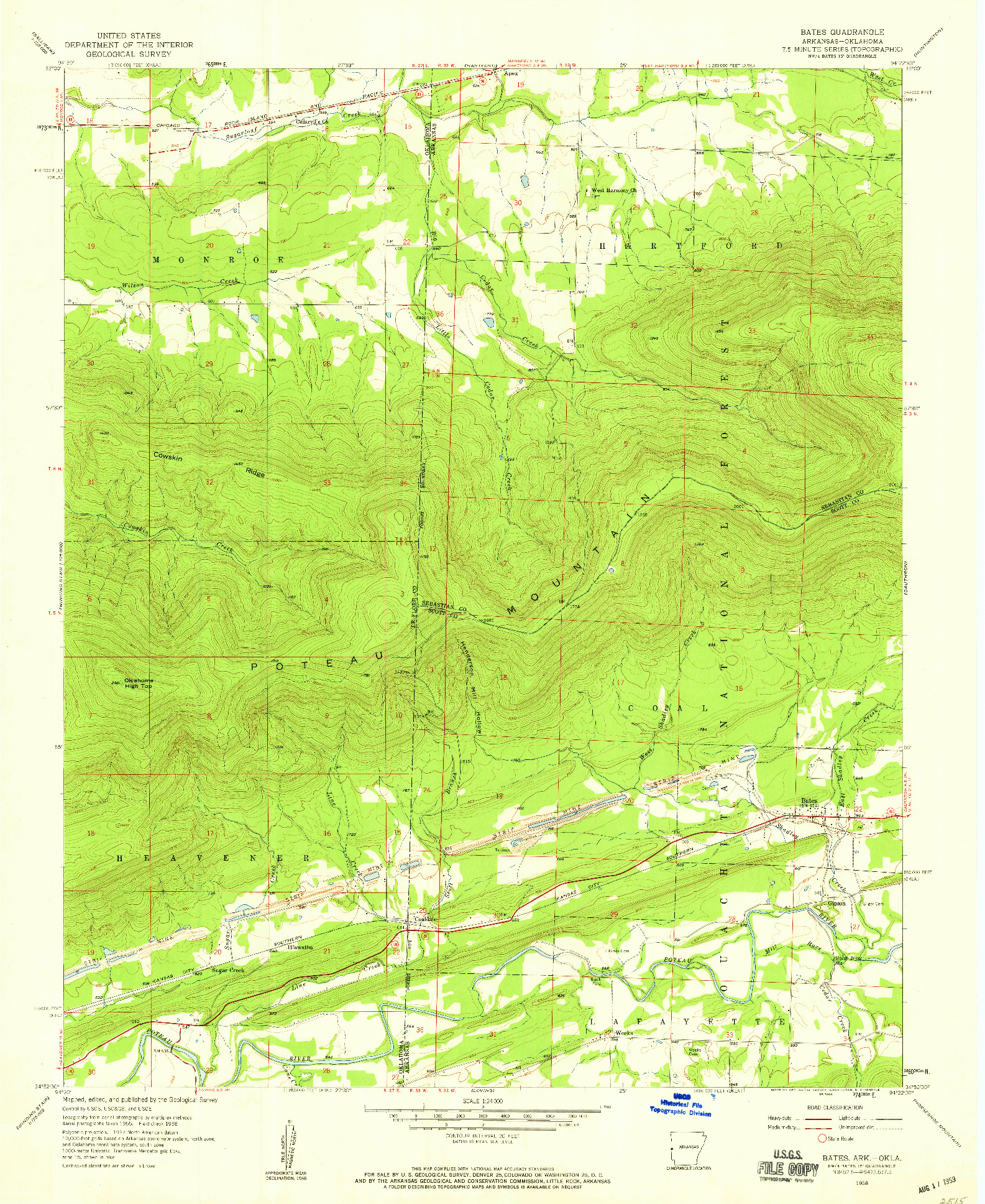 USGS 1:24000-SCALE QUADRANGLE FOR BATES, AR 1958