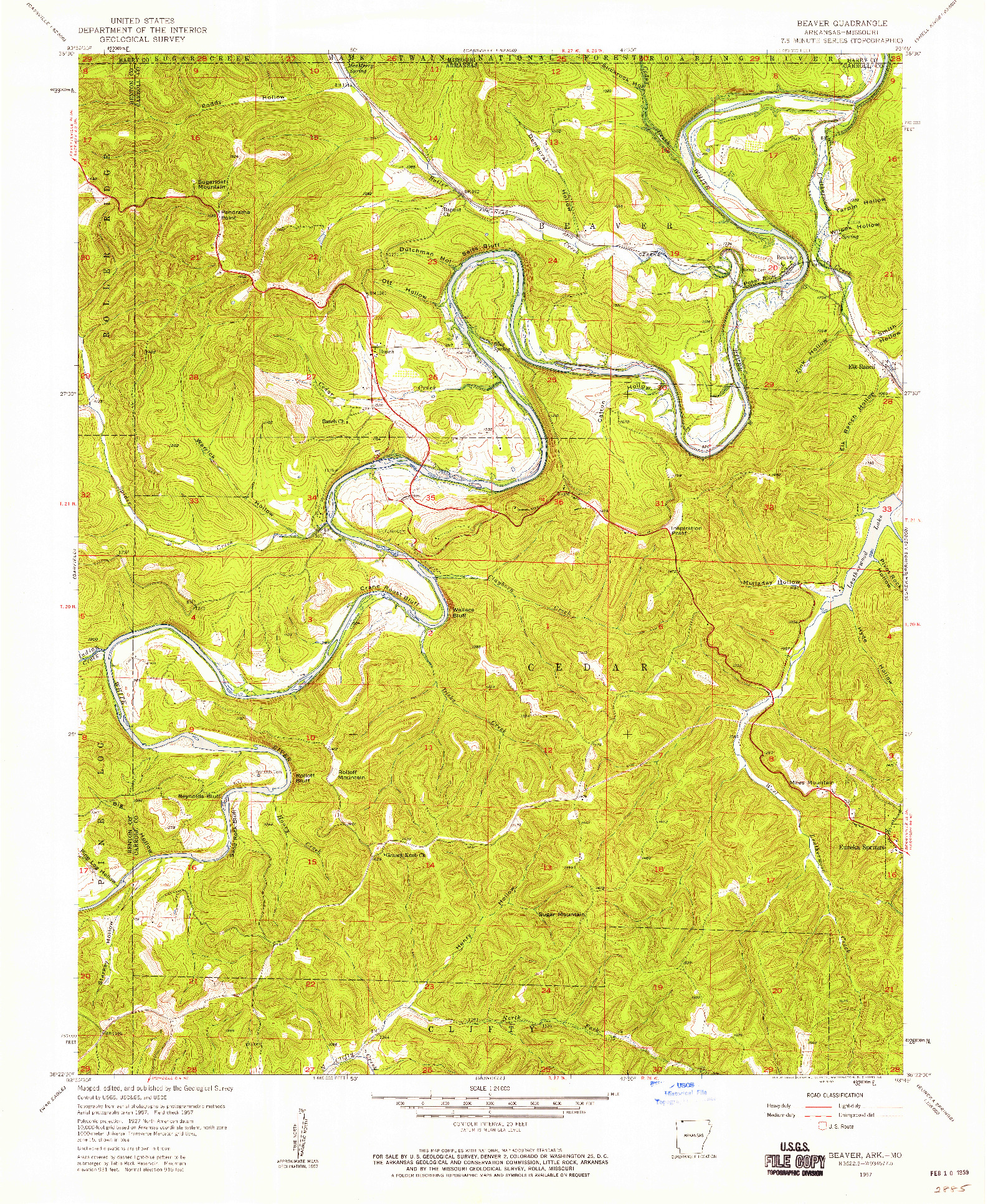 USGS 1:24000-SCALE QUADRANGLE FOR BEAVER, AR 1957