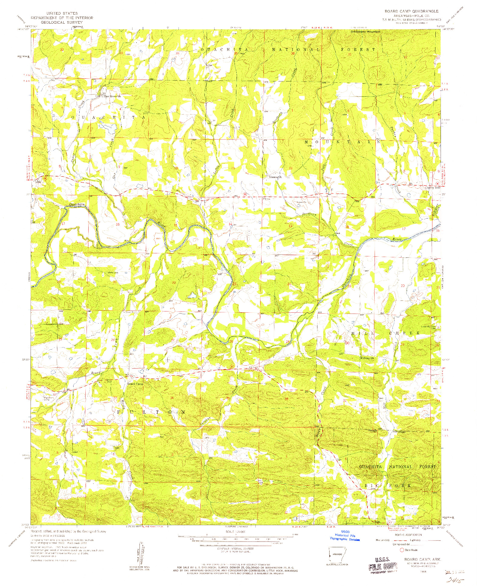 USGS 1:24000-SCALE QUADRANGLE FOR BOARD CAMP, AR 1958