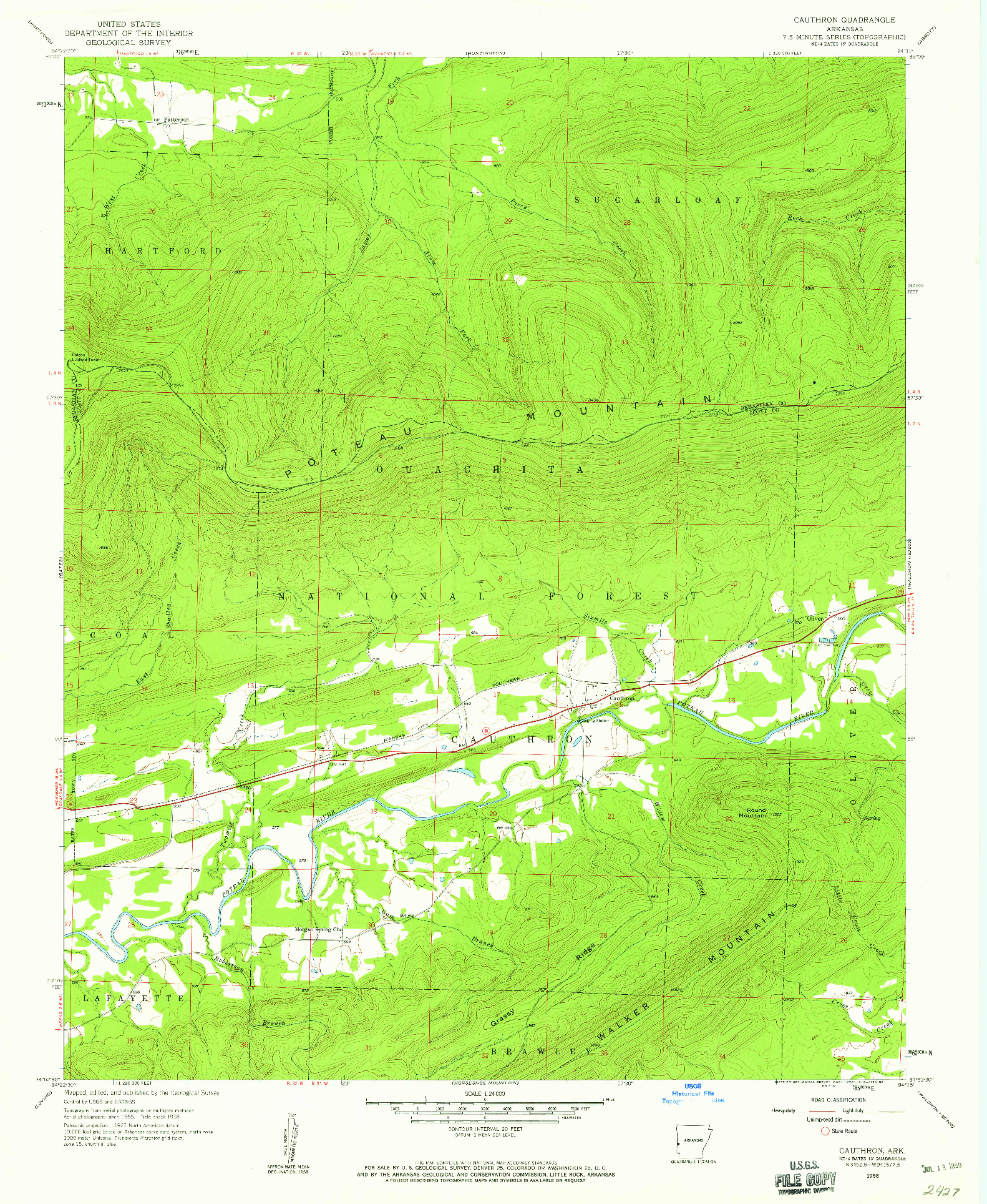 USGS 1:24000-SCALE QUADRANGLE FOR CAUTHRON, AR 1958