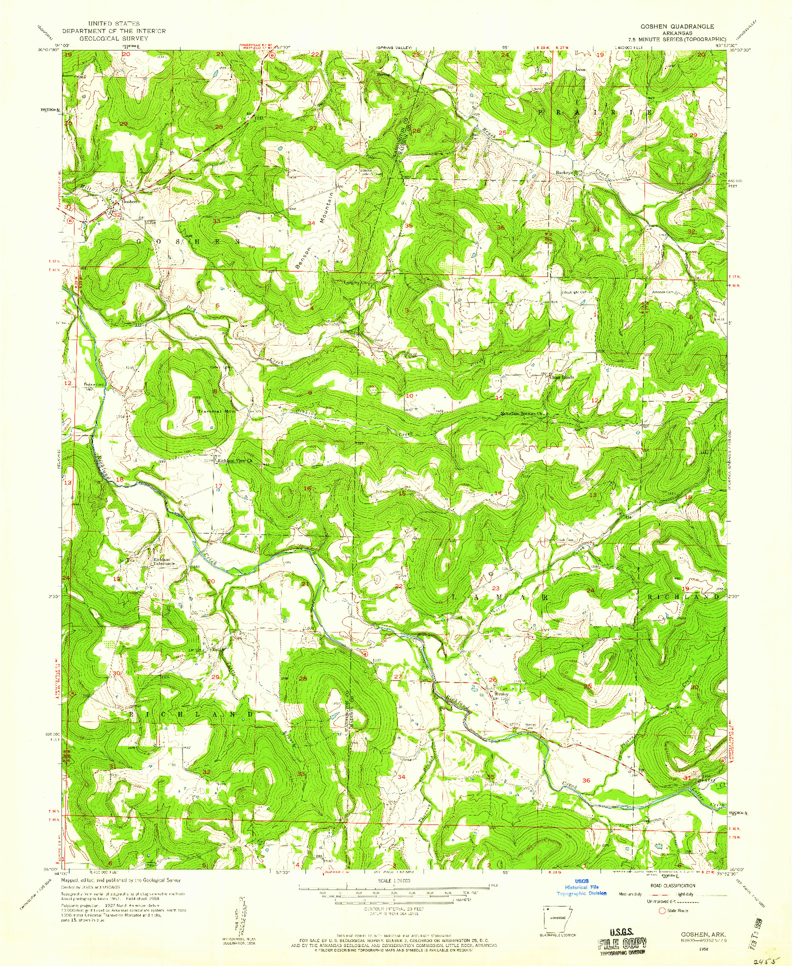 USGS 1:24000-SCALE QUADRANGLE FOR GOSHEN, AR 1958