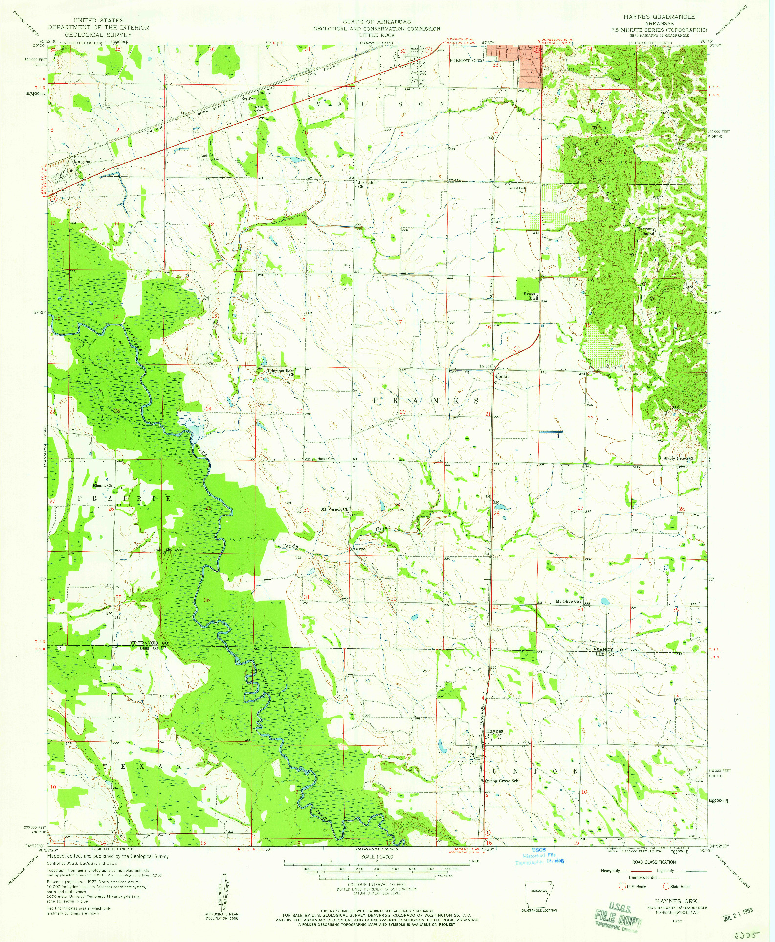 USGS 1:24000-SCALE QUADRANGLE FOR HAYNES, AR 1958