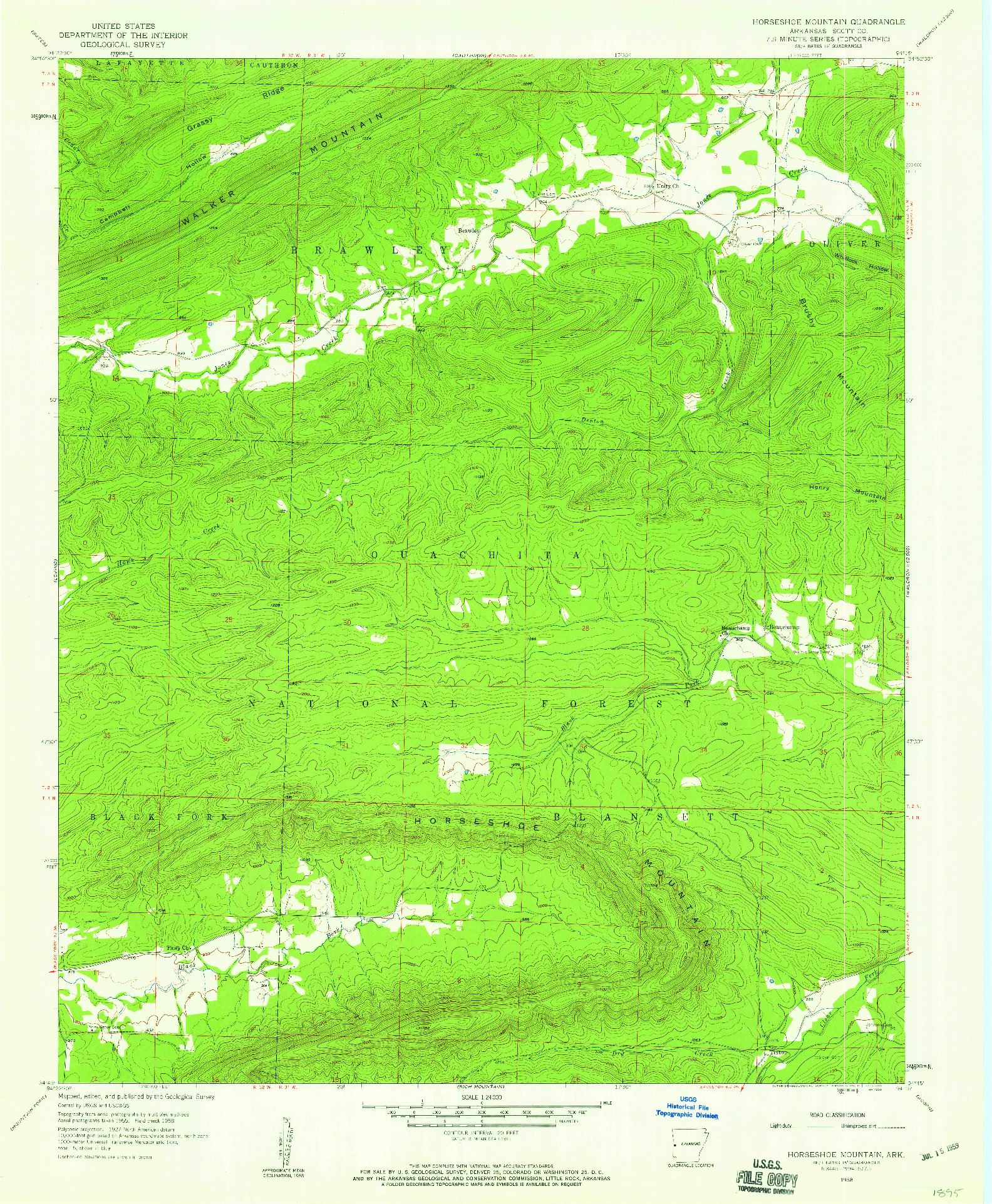 USGS 1:24000-SCALE QUADRANGLE FOR HORSESHOE MOUNTAIN, AR 1958