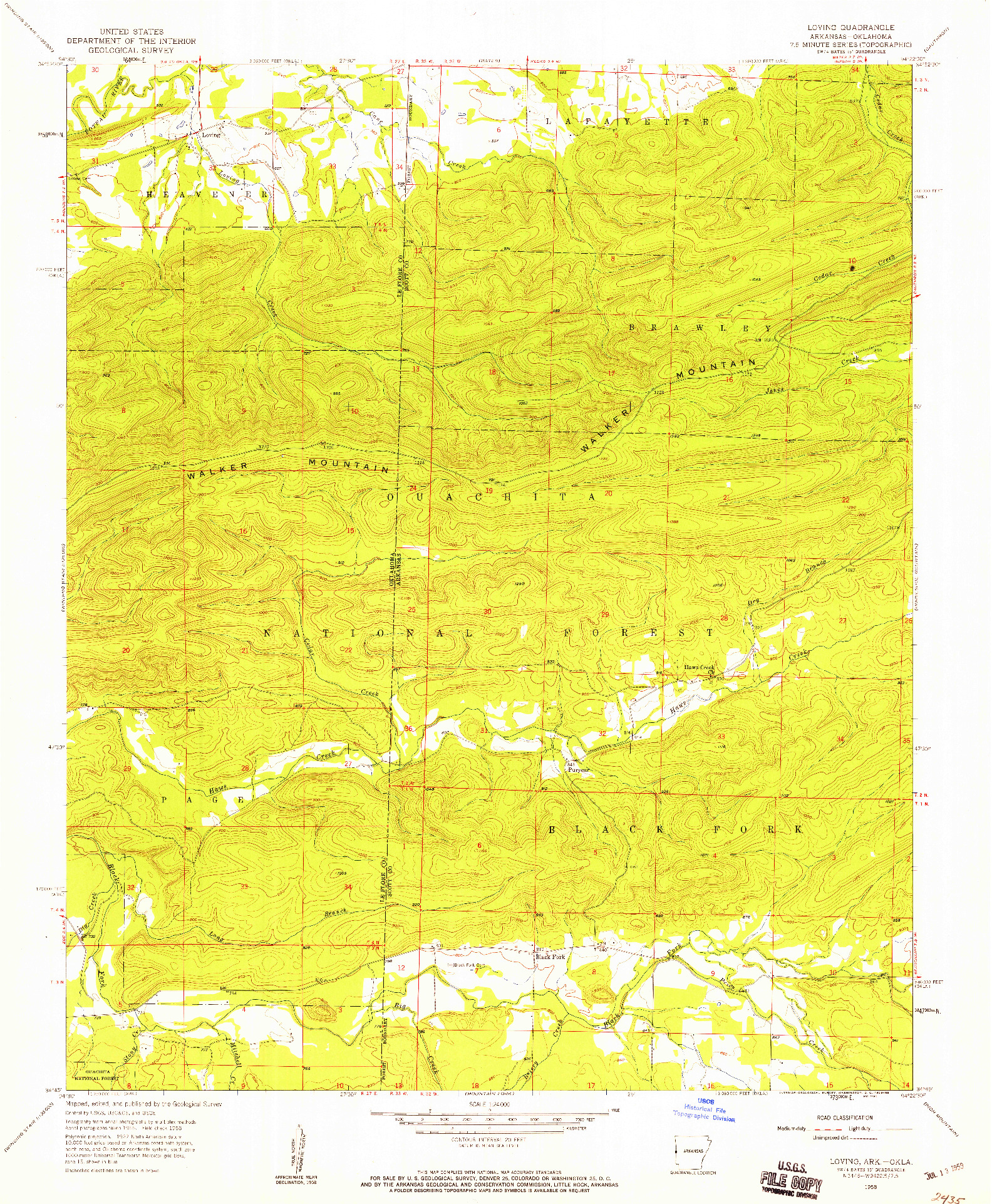USGS 1:24000-SCALE QUADRANGLE FOR LOVING, AR 1958
