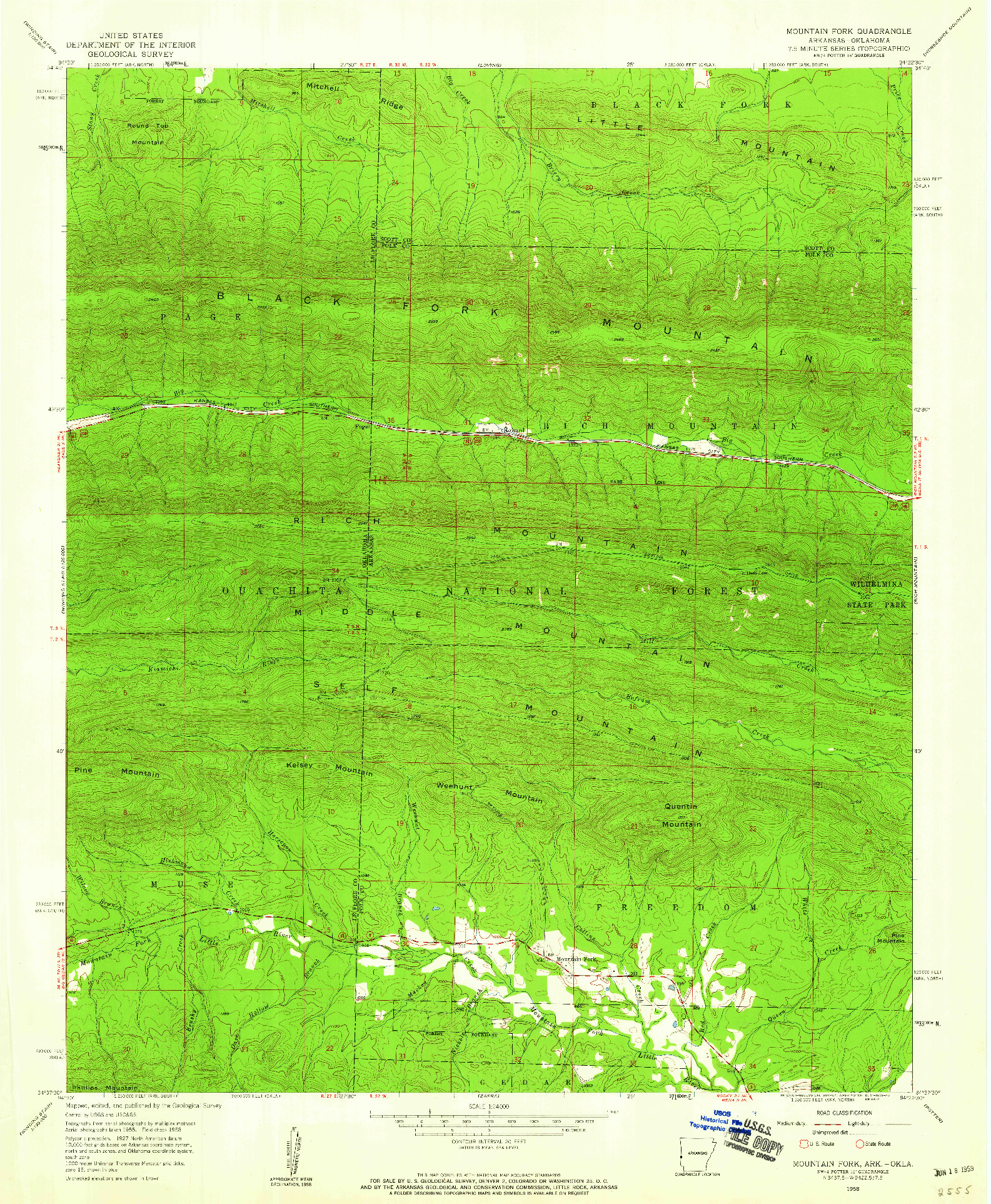 USGS 1:24000-SCALE QUADRANGLE FOR MOUNTAIN FORK, AR 1958