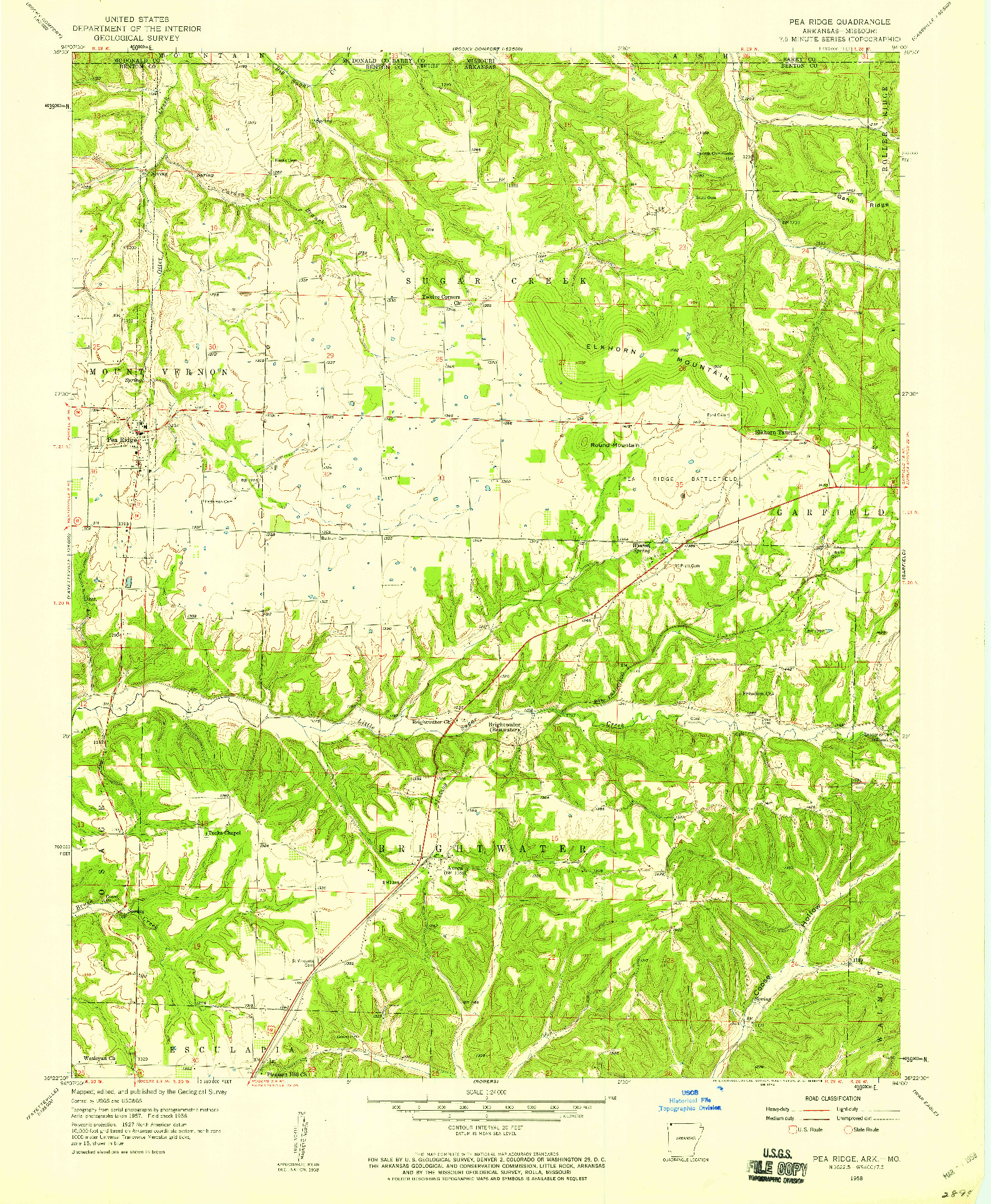 USGS 1:24000-SCALE QUADRANGLE FOR PEA RIDGE, AR 1958