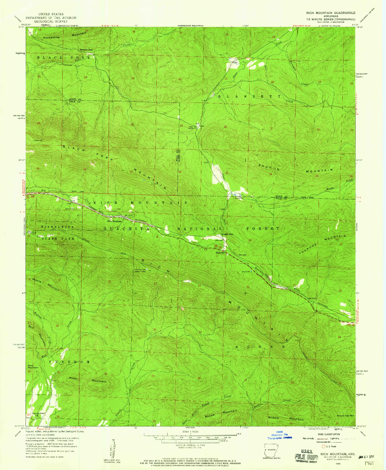 USGS 1:24000-SCALE QUADRANGLE FOR RICH MOUNTAIN, AR 1958