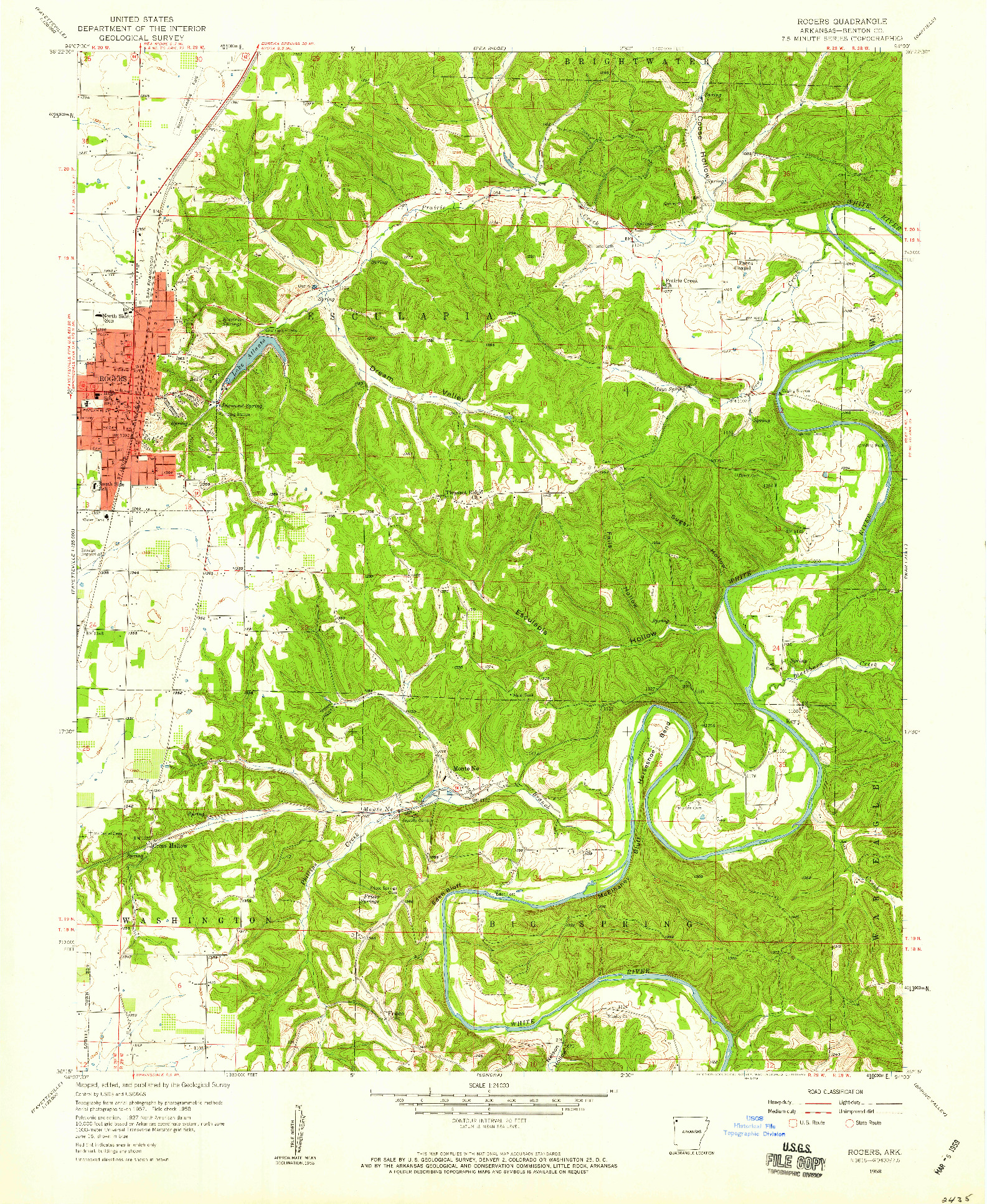 USGS 1:24000-SCALE QUADRANGLE FOR ROGERS, AR 1958