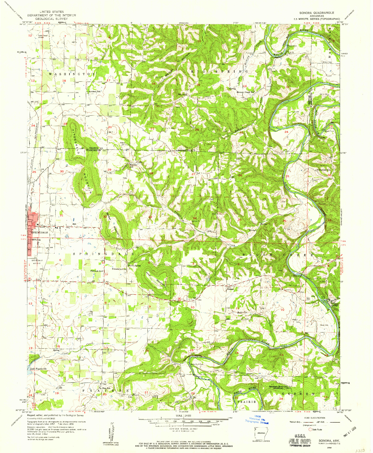 USGS 1:24000-SCALE QUADRANGLE FOR SONORA, AR 1958