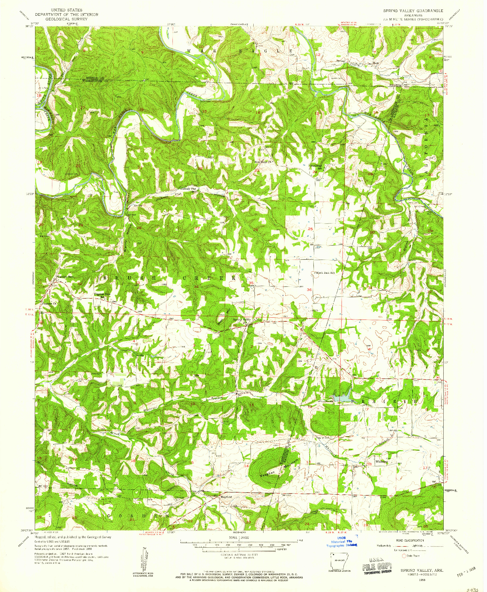 USGS 1:24000-SCALE QUADRANGLE FOR SPRING VALLEY, AR 1958