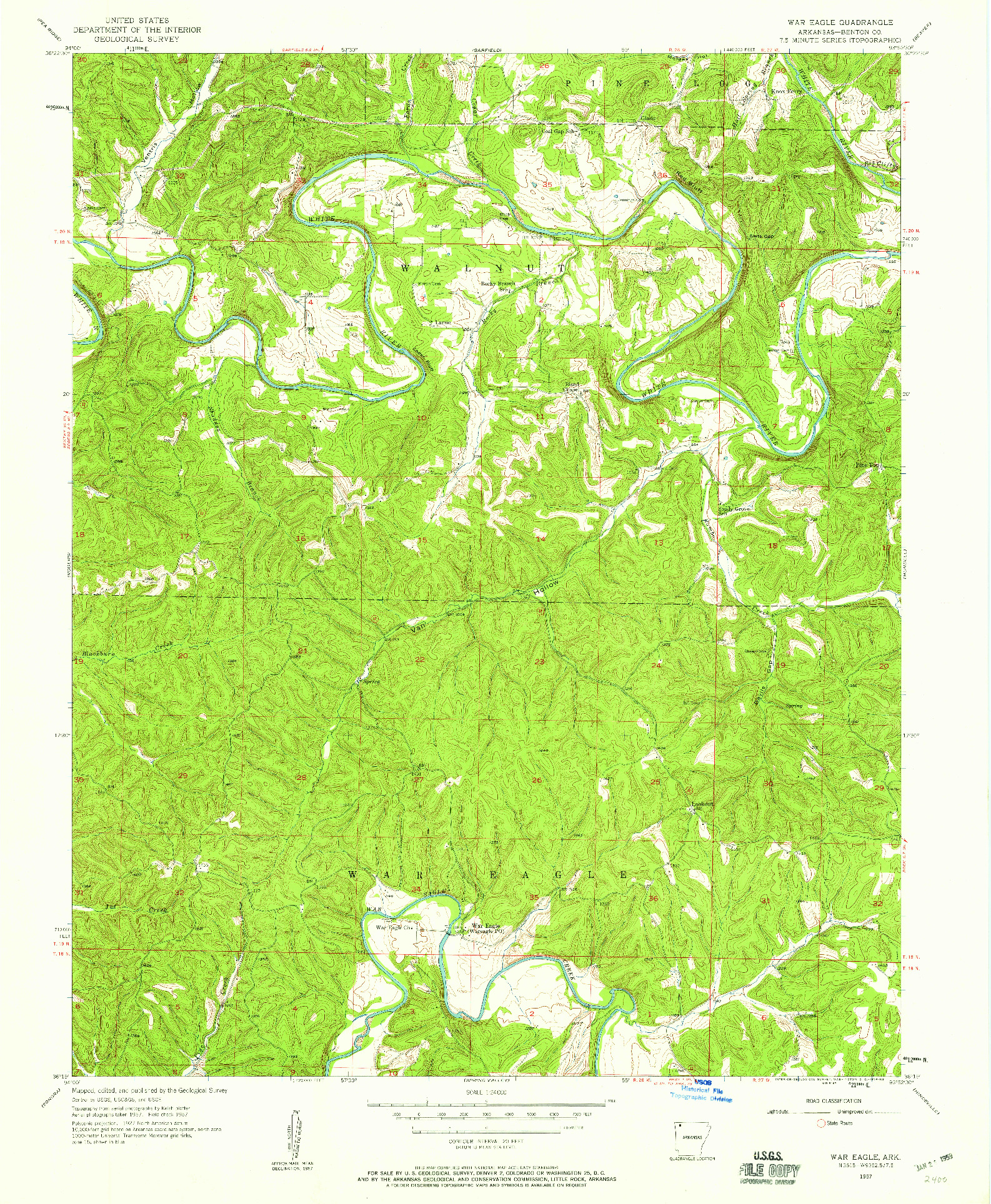 USGS 1:24000-SCALE QUADRANGLE FOR WAR EAGLE, AR 1957