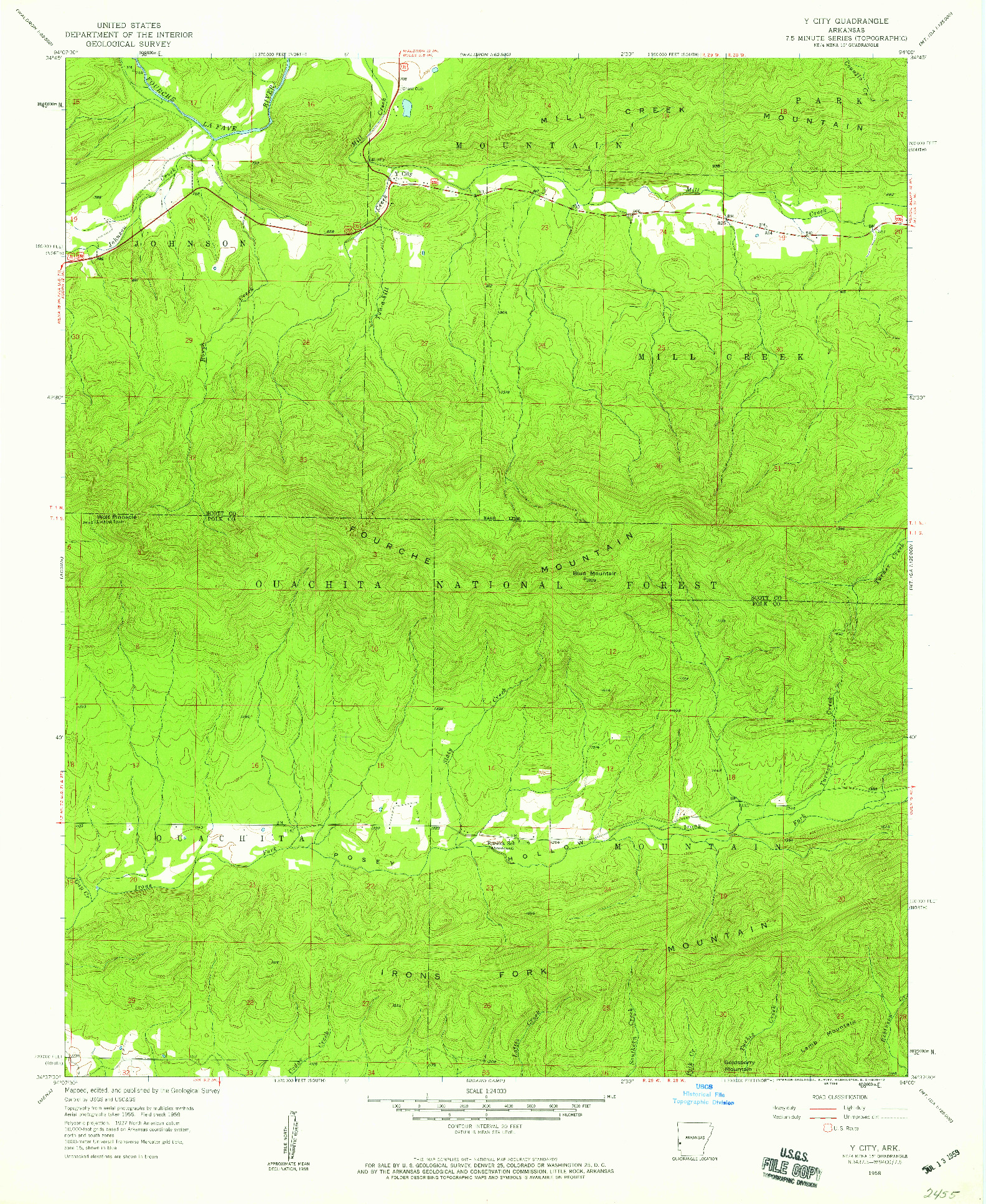 USGS 1:24000-SCALE QUADRANGLE FOR Y CITY, AR 1958