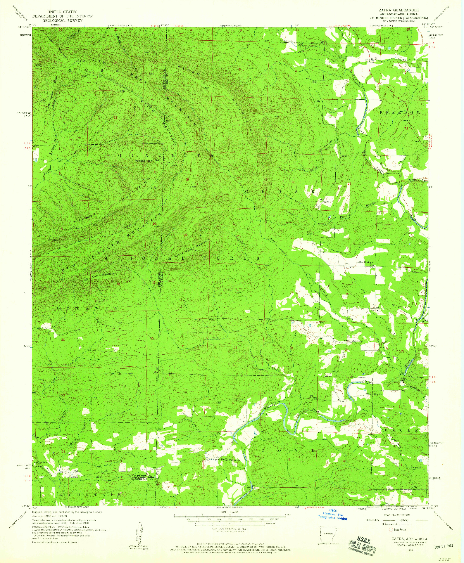USGS 1:24000-SCALE QUADRANGLE FOR ZAFRA, AR 1958