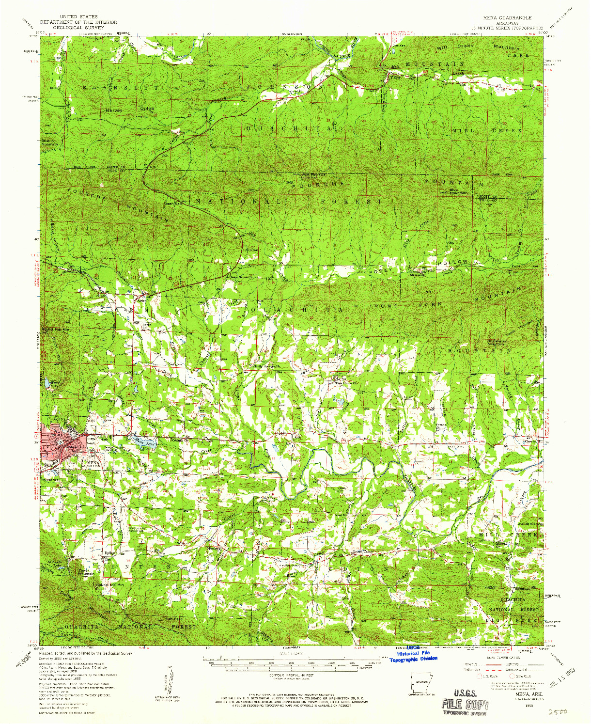 USGS 1:62500-SCALE QUADRANGLE FOR MENA, AR 1958