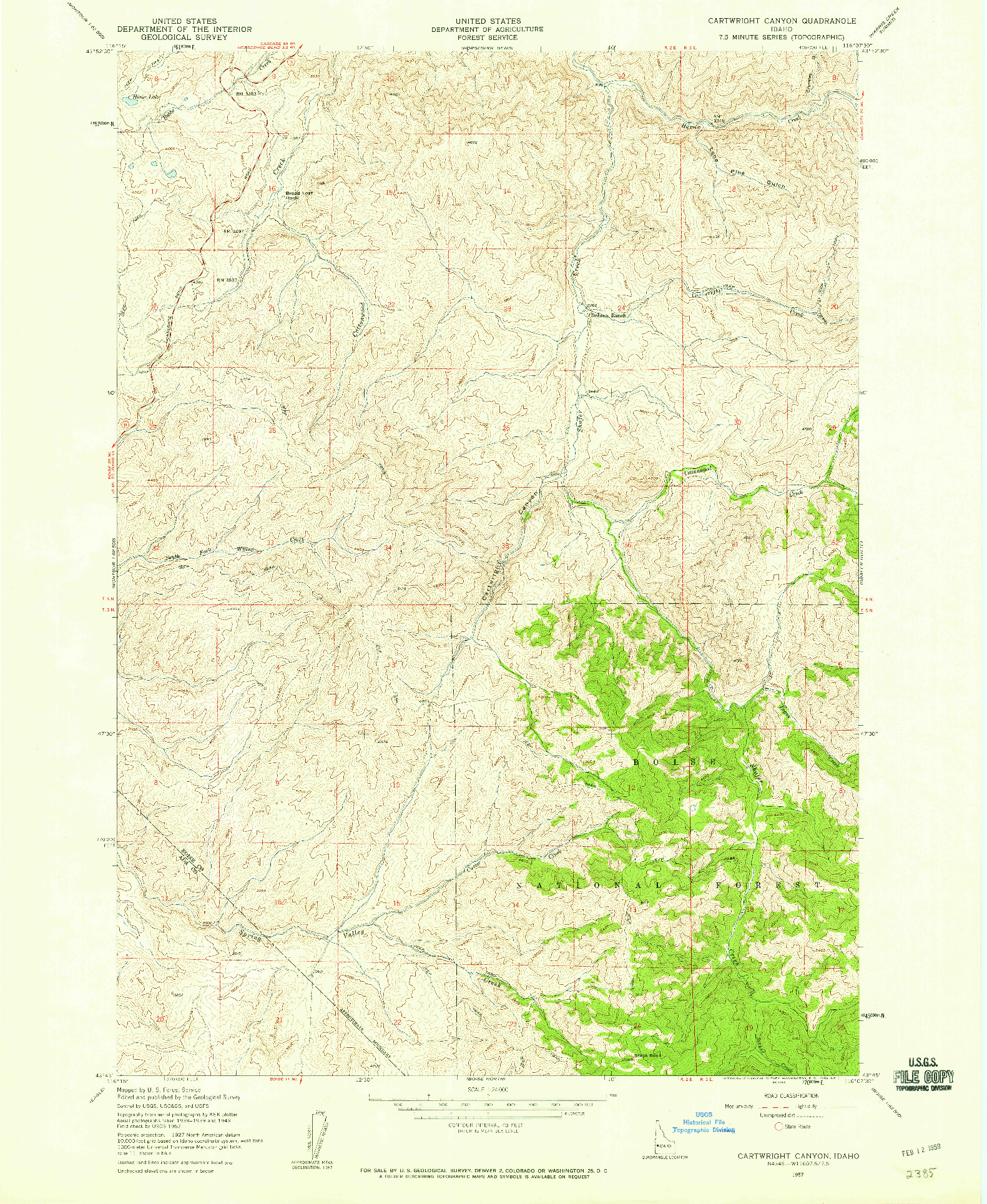 USGS 1:24000-SCALE QUADRANGLE FOR CARTWRIGHT CANYON, ID 1957