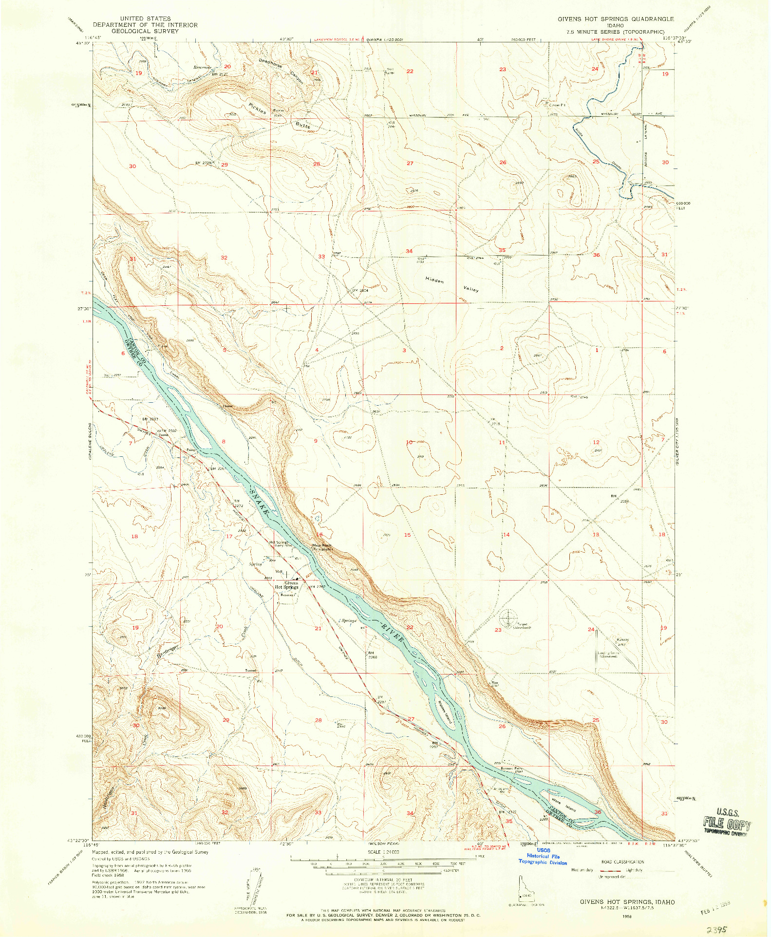 USGS 1:24000-SCALE QUADRANGLE FOR GIVENS HOT SPRINGS, ID 1958